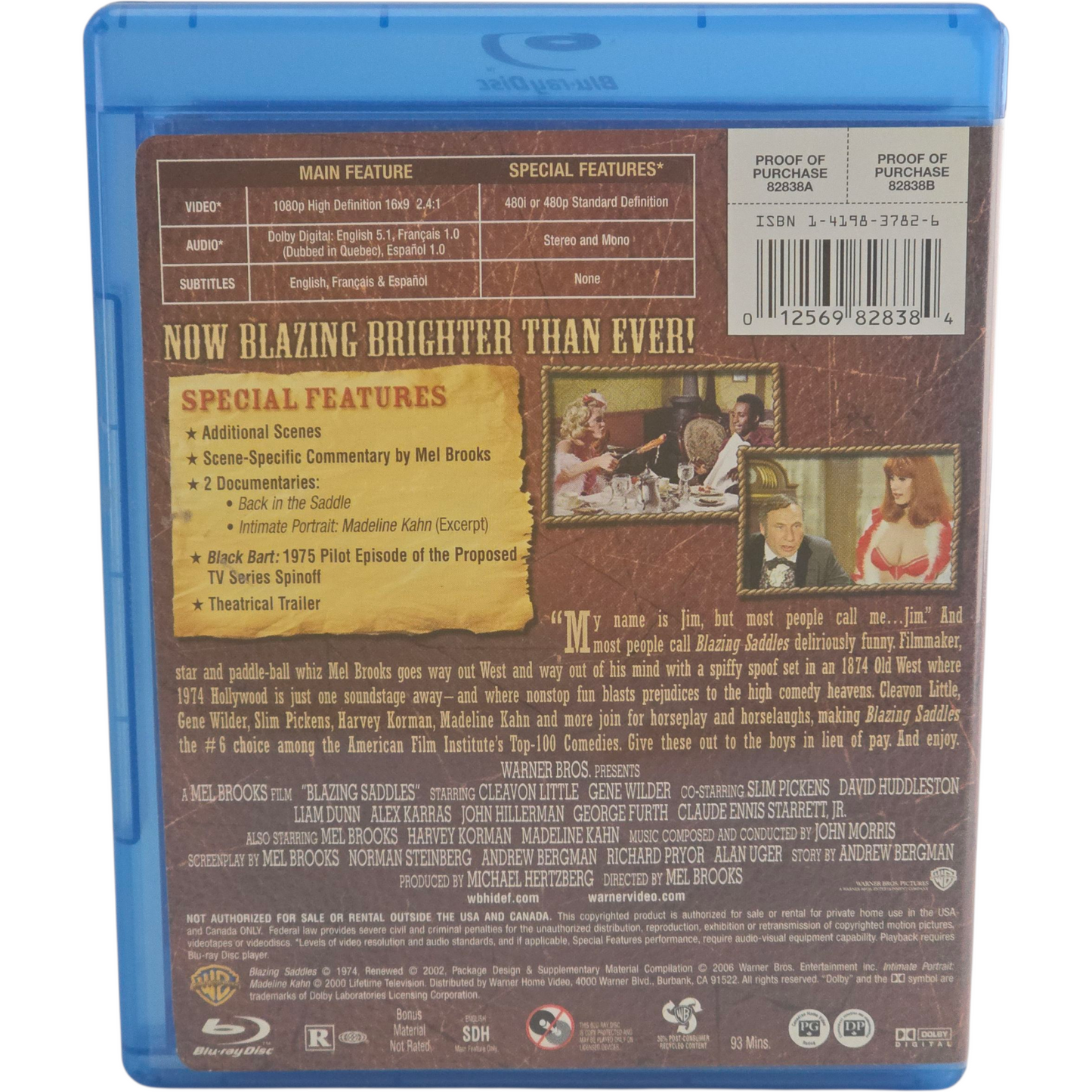 Blazing Saddles Blu-ray Mel Brooks Cleavon Little Zone A US Import