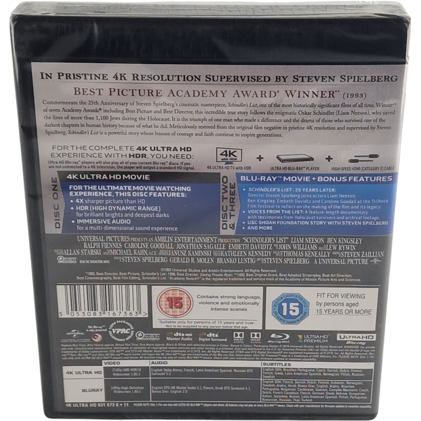 Schindler's List 4K Ultra HD+Blu-ray Spielberg,Liam Neeson, Ralph Fiennes Libre