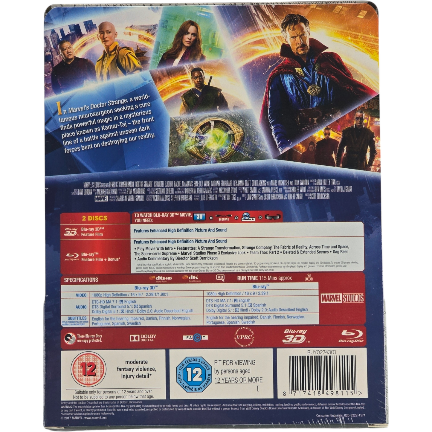 Doctor Strange Blu-ray 3D + 2D Steelbook Zavvi Limitée Cumberbatch 2017 Libre