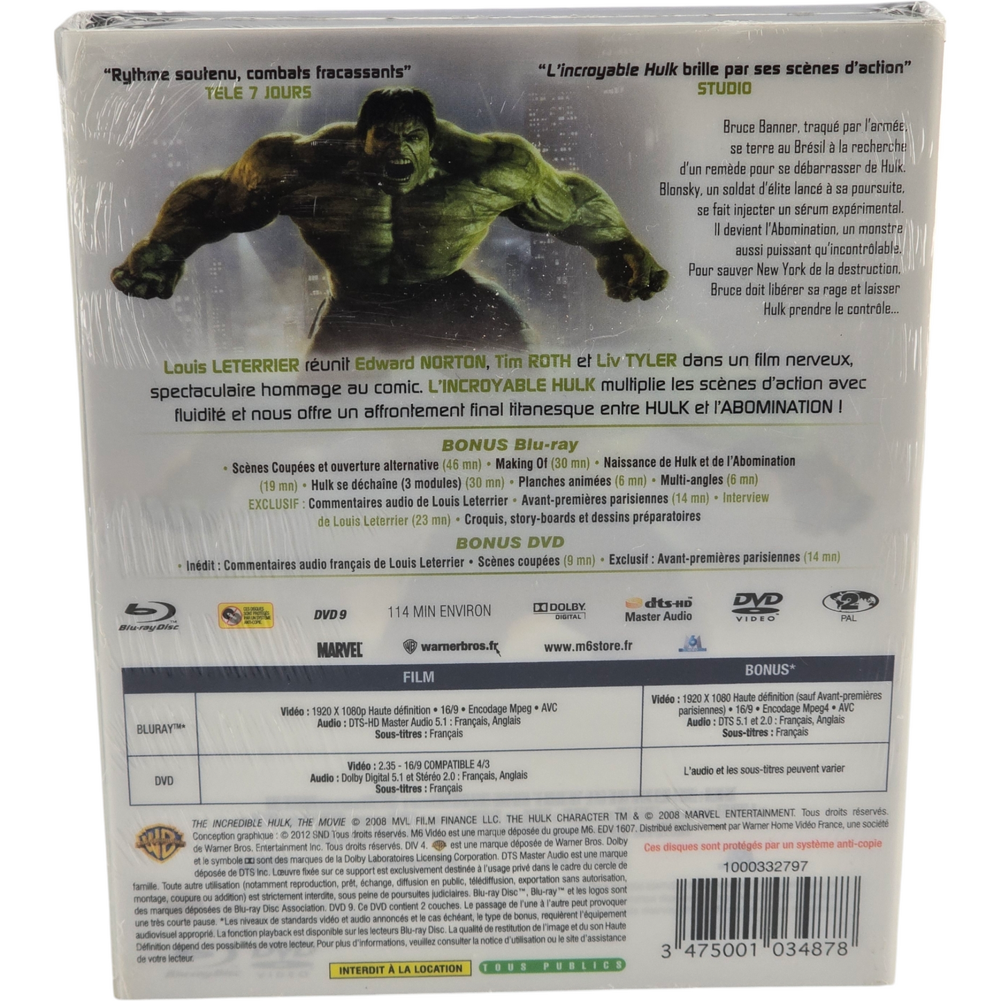 L'Incroyable Hulk Blu-Ray + DVD + Livret 40 Premium Collection Edward Norton B