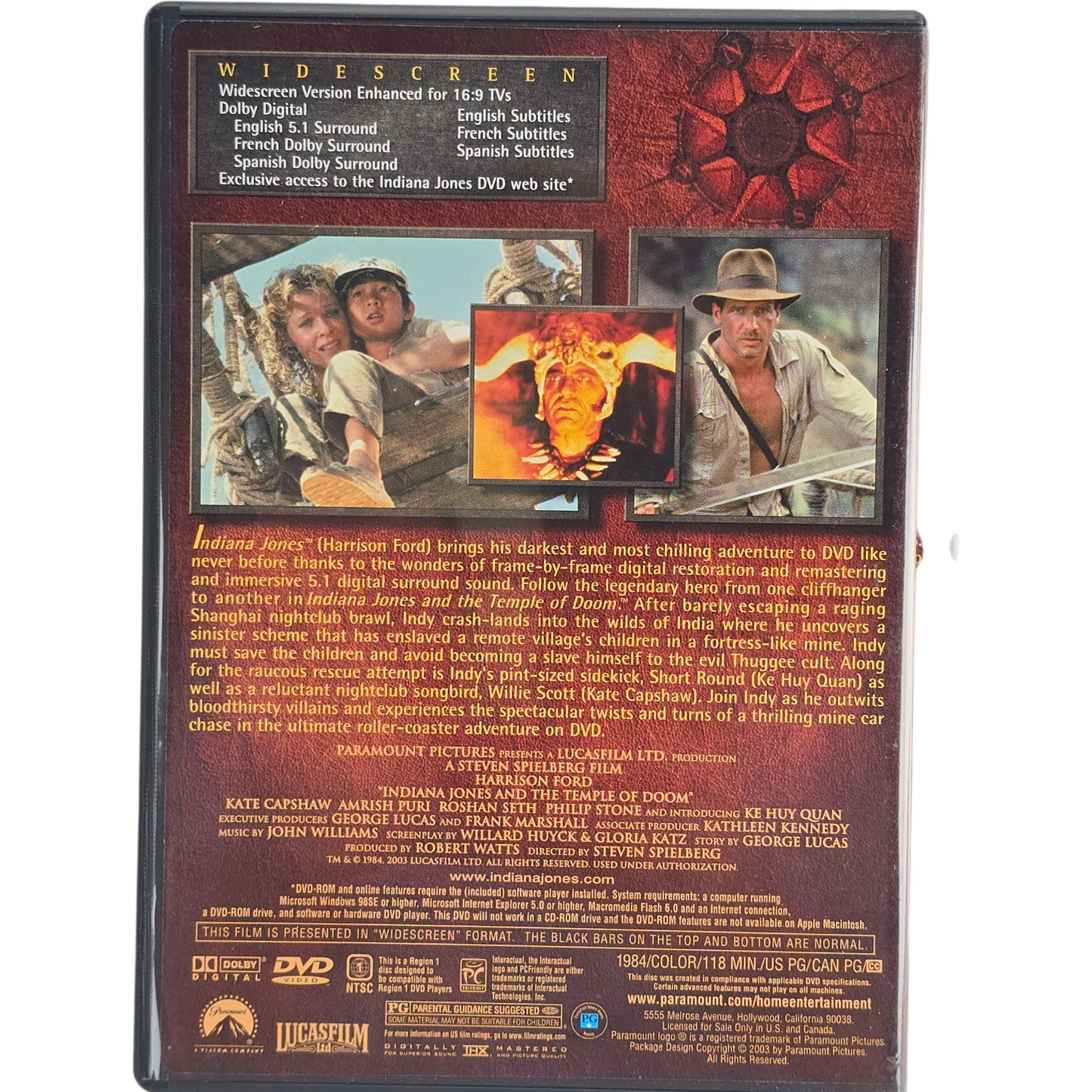 The Adventures of Indiana Jones DVD 3 Films Steven Spielberg Zone 1 US Import