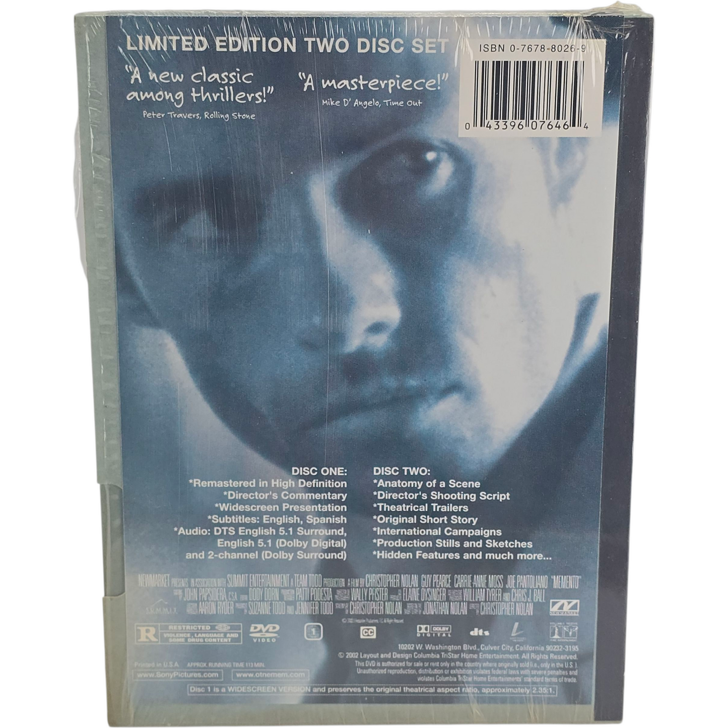 Memento DVD DigiPack 2-disc Ltd Edition Zone 1  Christopher Nolan Import USA