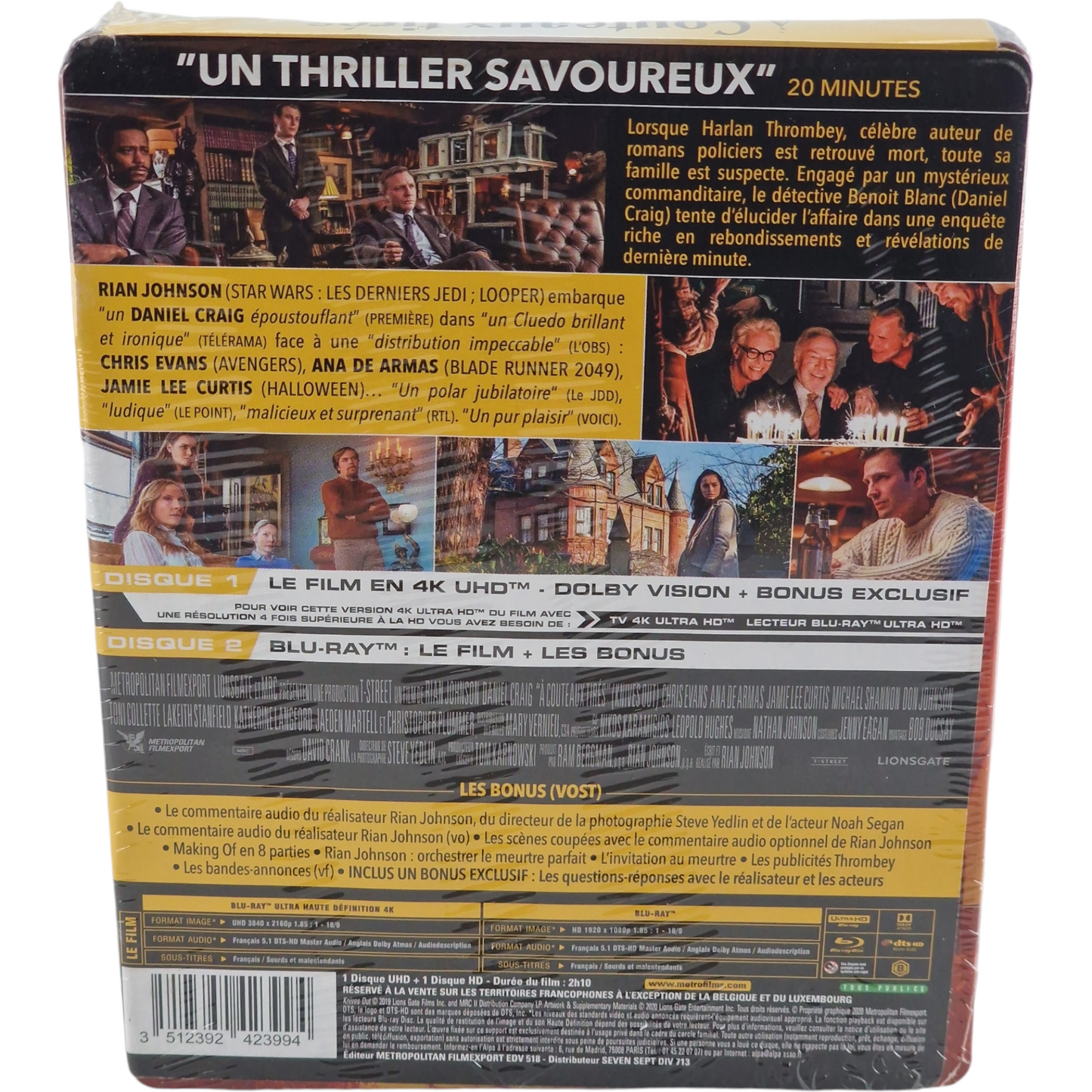 Knives Out A Couteaux tirés 4K Ultra HD + Blu-ray SteelBook Daniel Craig, Chris Evans B