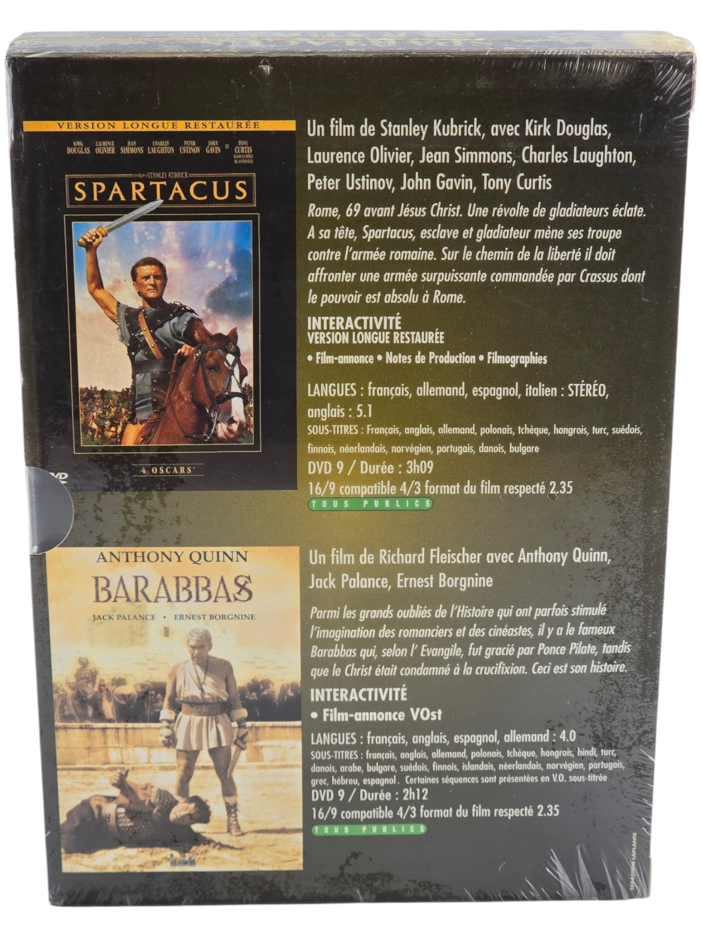 Spartacus Kirk Douglas + Barbbas Anthony Quinn 2Films DVD Zone2 Stanley Kubrick