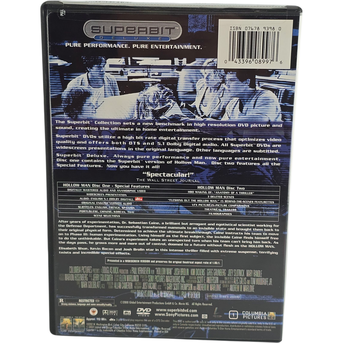 Hollow Man DVD Superbit Deluxe Collection Kevin Bacon Zone 1 US Import