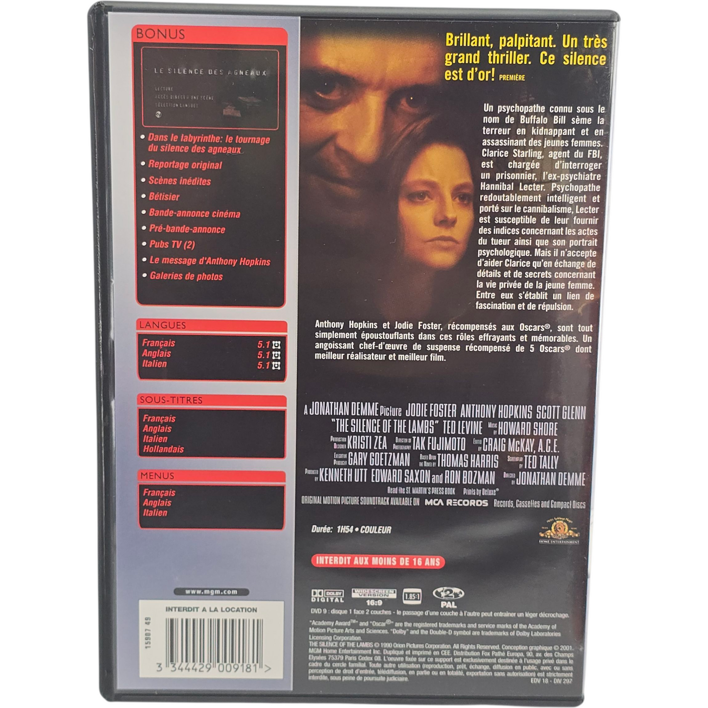 Coffret DVD Hannibal+ Manhunter+ sixième sens + Silence des agneaux Collector Zone 2