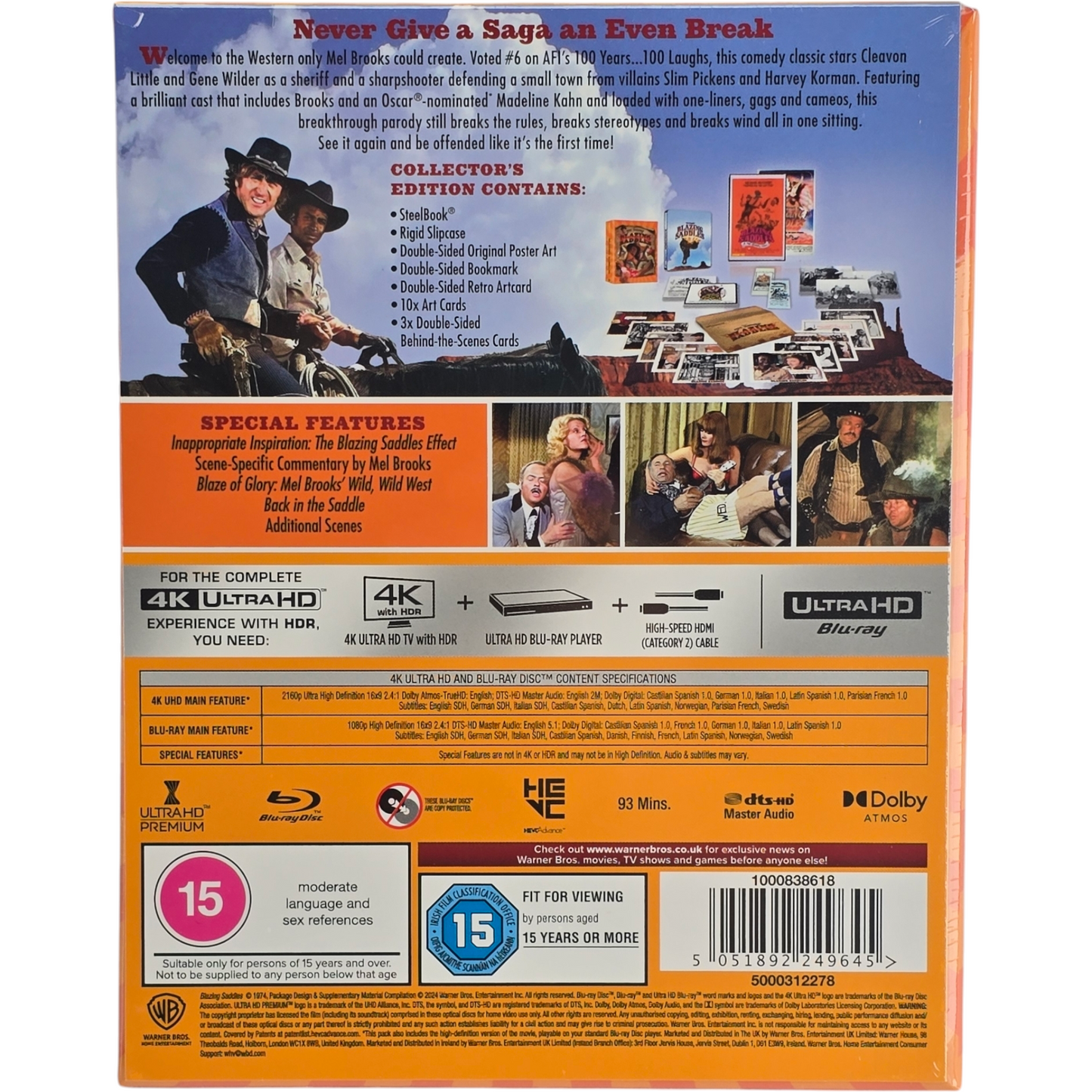 Blazing Saddles 4K Ultra HD + Blu-ray Steelbook Collector Mel Brooks zone B