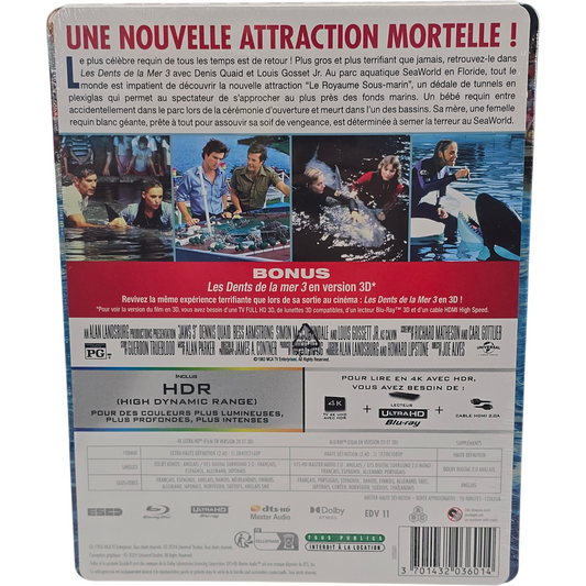 Les Dents de la mer 3 SteelBook 4K Ultra HD + Blu-ray 2D 3D Dennis Quaid France