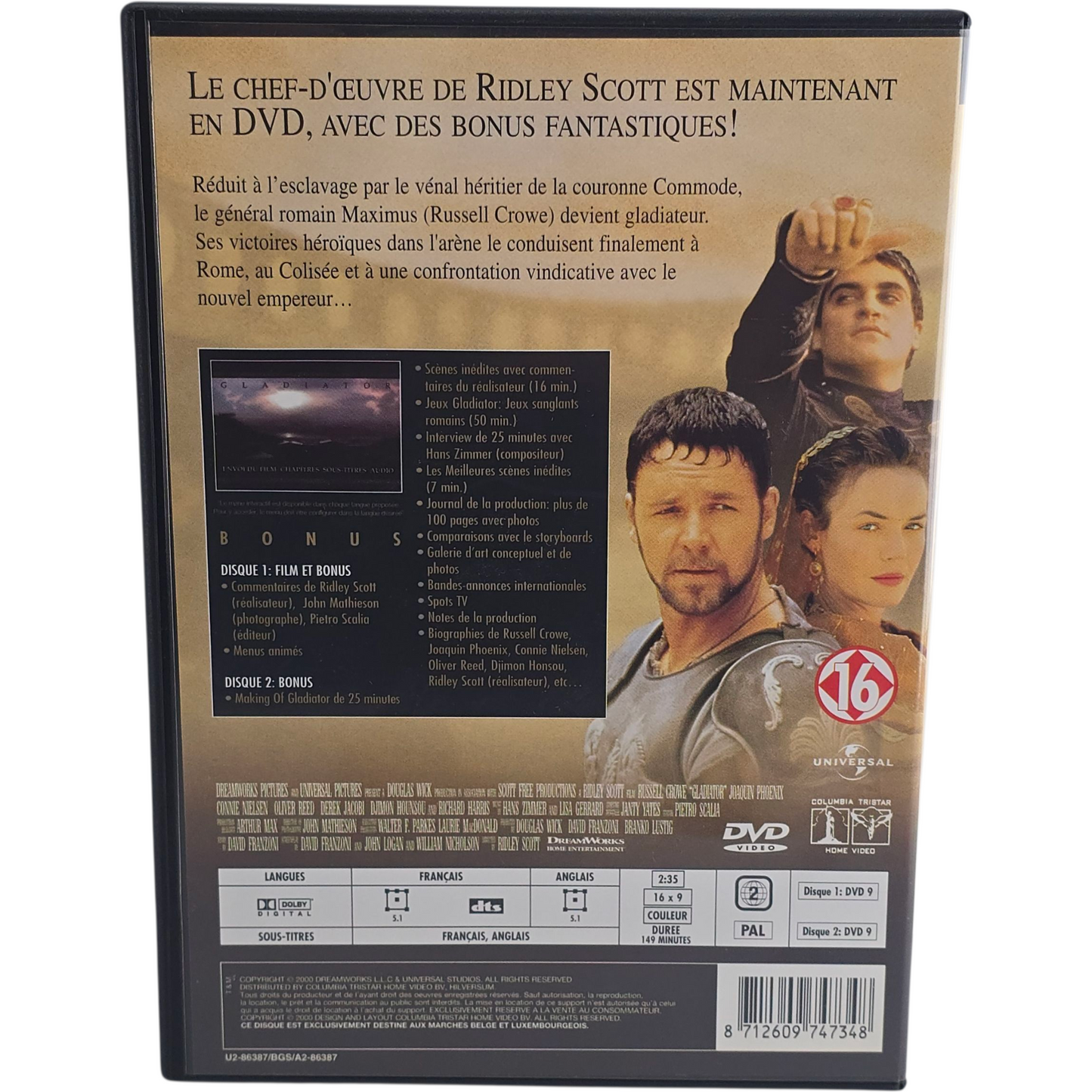 Gladiator DVD Version longue e Ridley Scott  Russell Crowe Zone 2