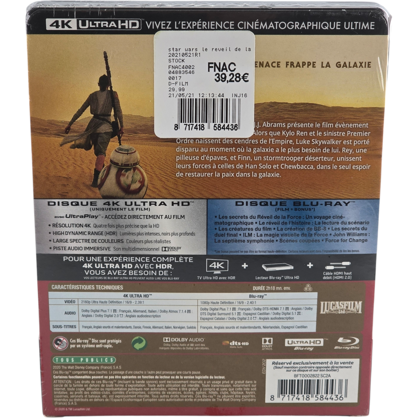 Star Wars: Episode VII -The Force Awakens 4K HD + Blu-ray SteelBook Fnac Zone B