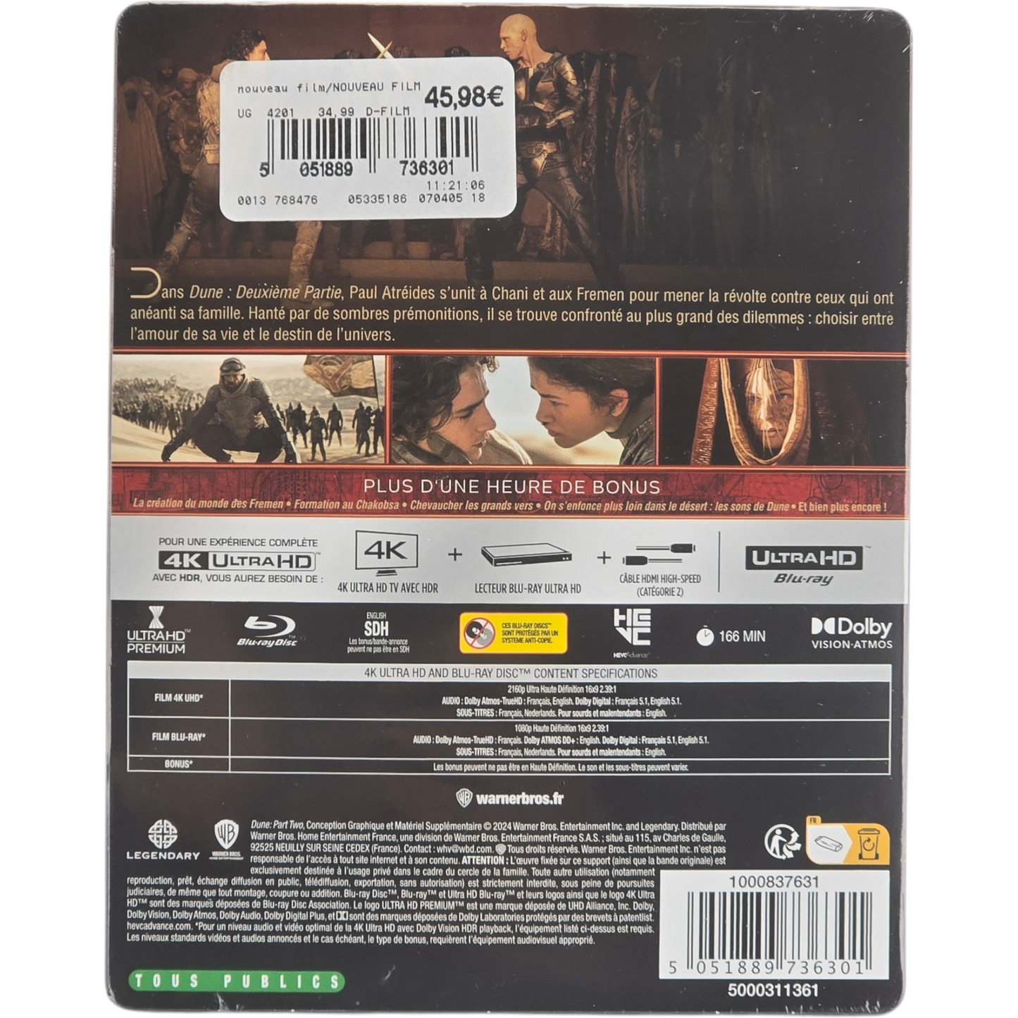 Dune : Deuxième partie Steelbook 4K Ultra HD + Blu-ray Fnac Timothée Chalamet B