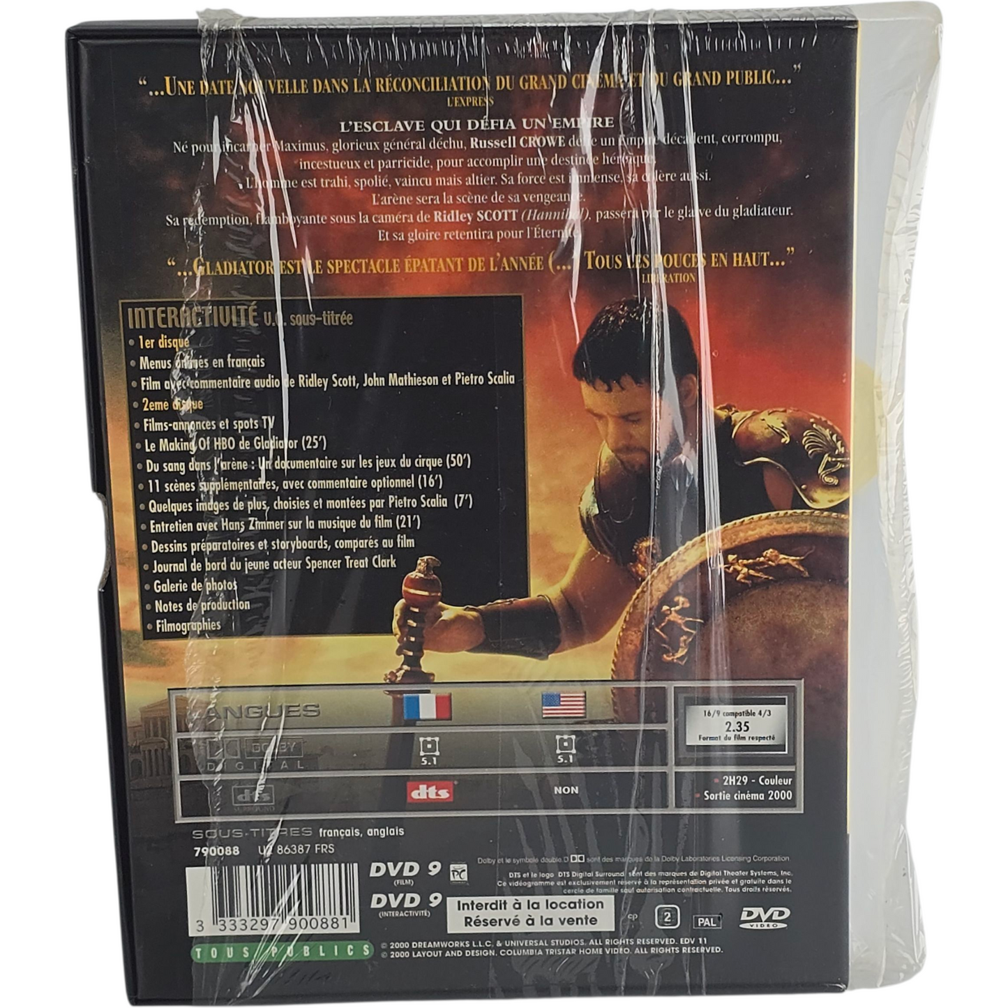 Gladiator DVD Édition Collector Ridley Scott Director's Cut Zone 2