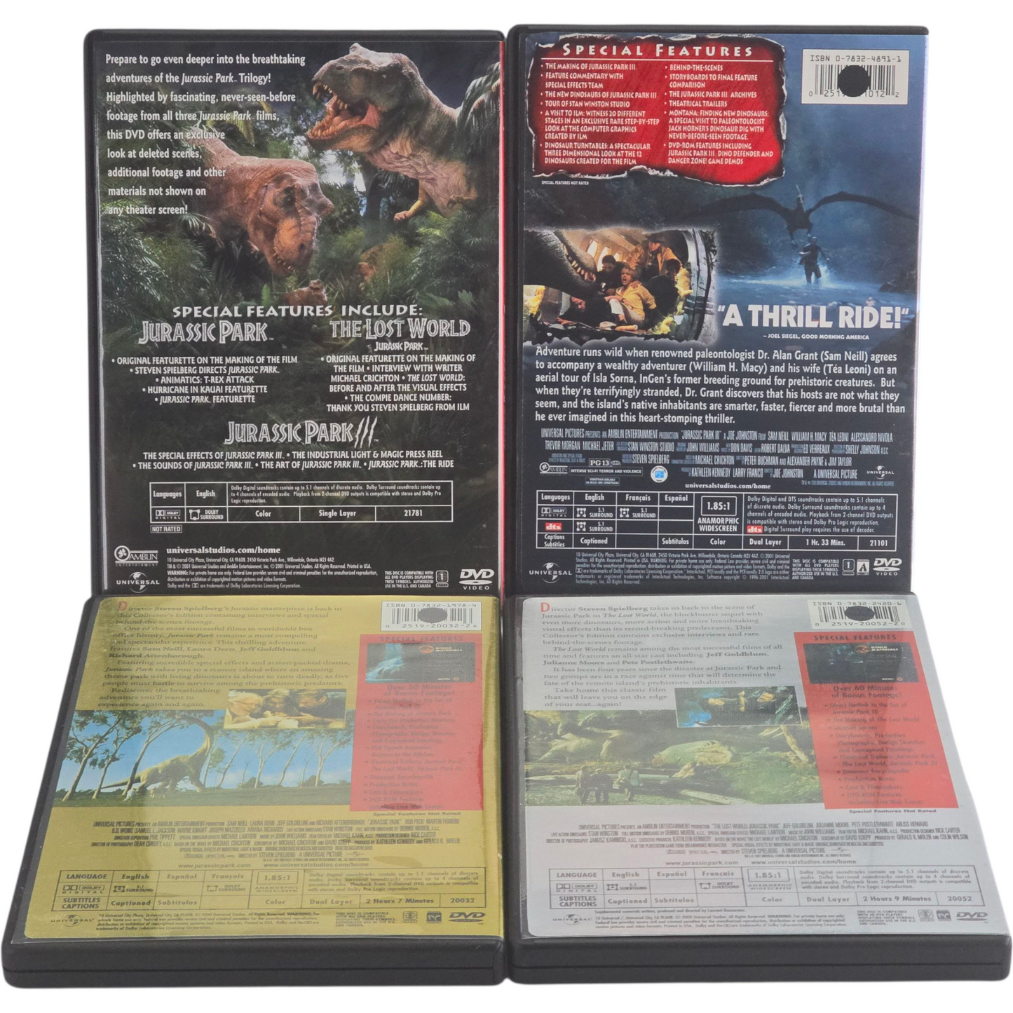 Jurassic Park Trilogy DVD (1993–2001) Steven Spielberg Zone 1 – Import USA