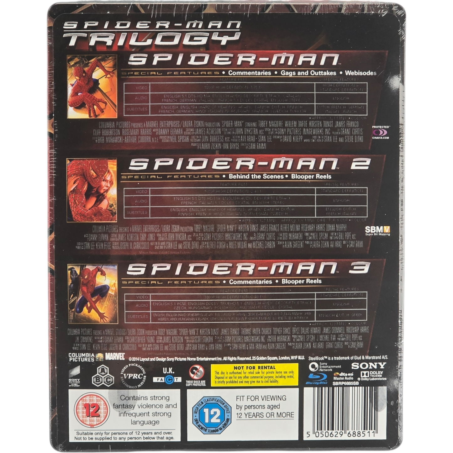 Spider-Man Trilogie 1- 2- 3 SteelBook Blu-ray 3 films, 4 coupes Zavvi Limitée B