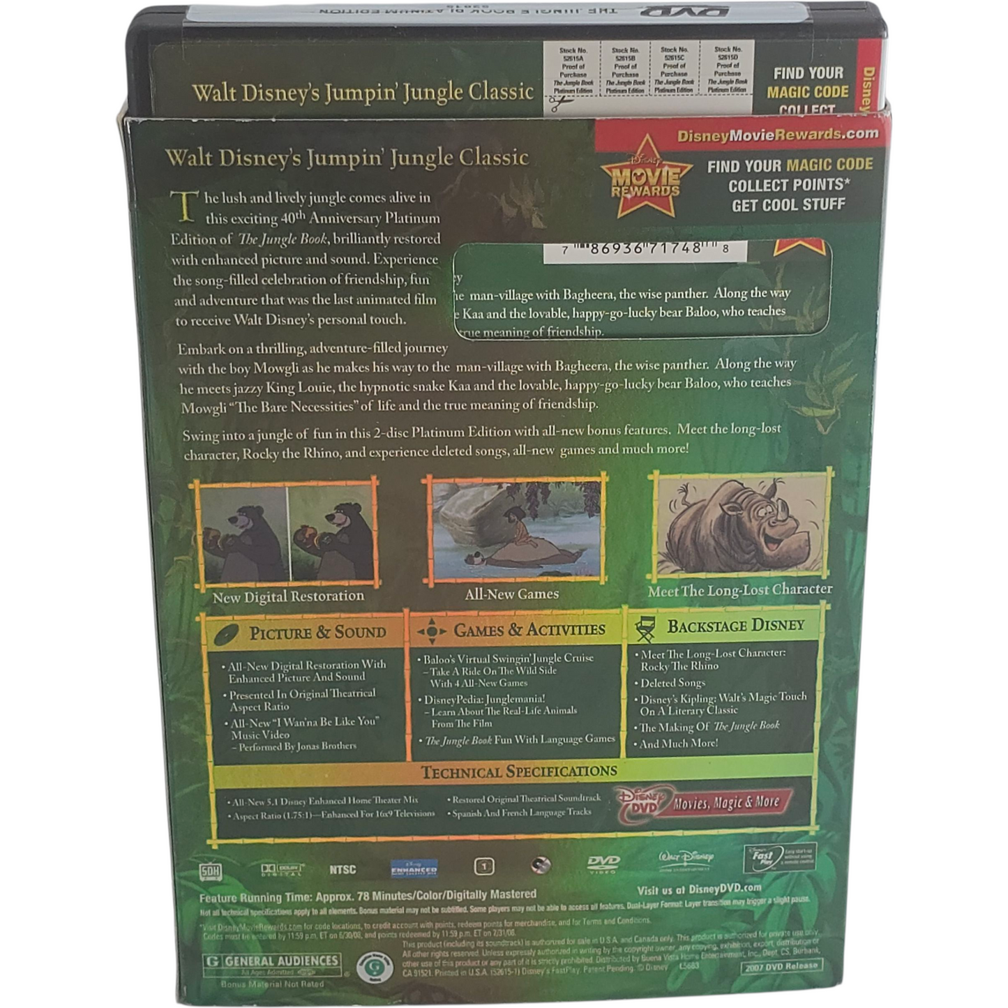 The Jungle Book DVD 2 Disques Classic Disney Platinum Collection Zone 1 US Import