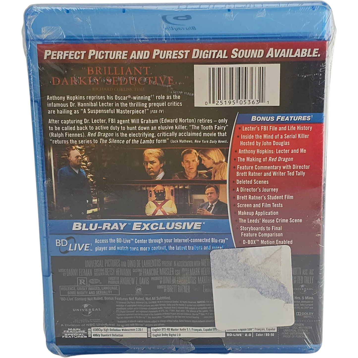 Red Dragon Blu-ray Anthony Hopkins, Edward Norton, Ralph Fiennes  Zone A US Import