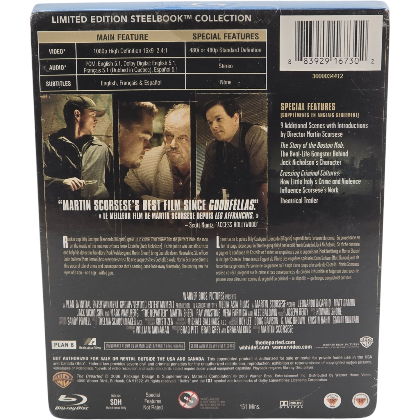The Departed Steelbook Blu-ray 2010 Leonardo DiCaprio , Matt Damon Zone Libre