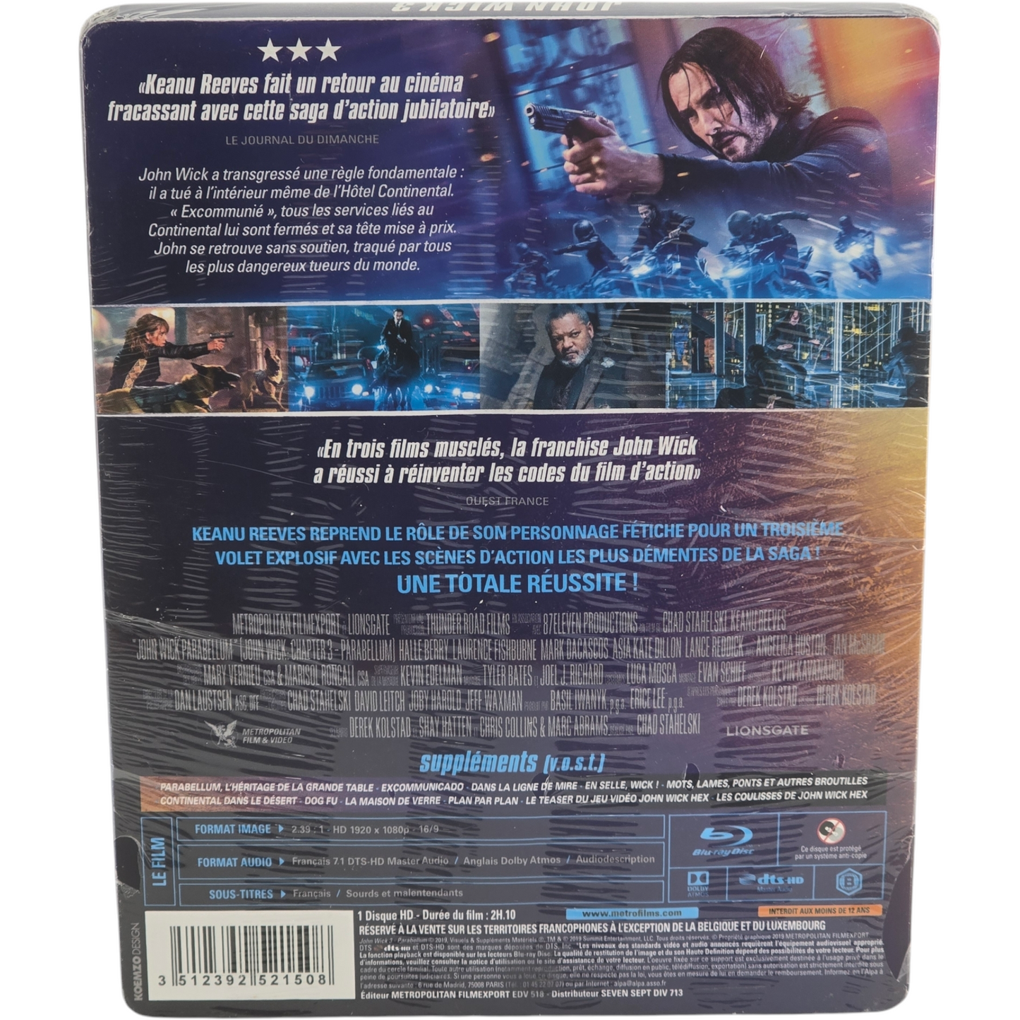 John Wick : Chapitre 3 Parabellum Blu-ray SteelBook Keanu Reeves 2019 Region B
