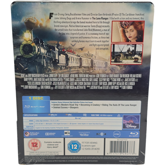 Lone Ranger SteelBook Blu-ray Lenticulaire UK Johnny Depp Toutes Zones