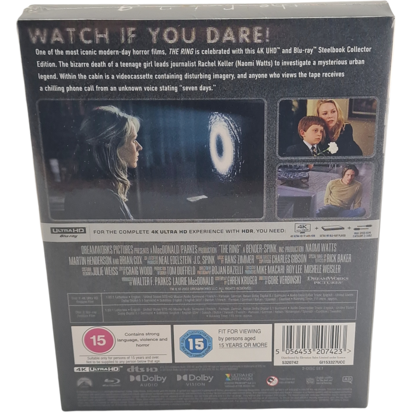 The Ring 4K Ultra HD + Blu-ray SteelBook Collector édt Limitée Naomi Watts Libre