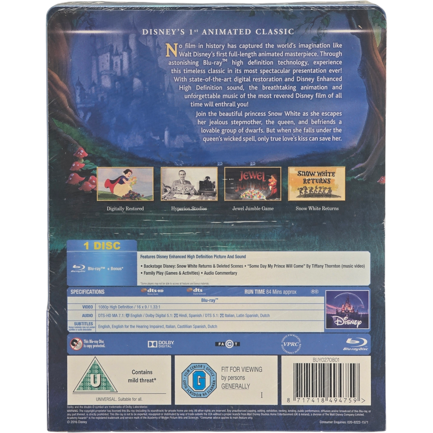 Blanche-Neige et les sept nains SteelBook Débossé Disney Zavvi lenticulaire B