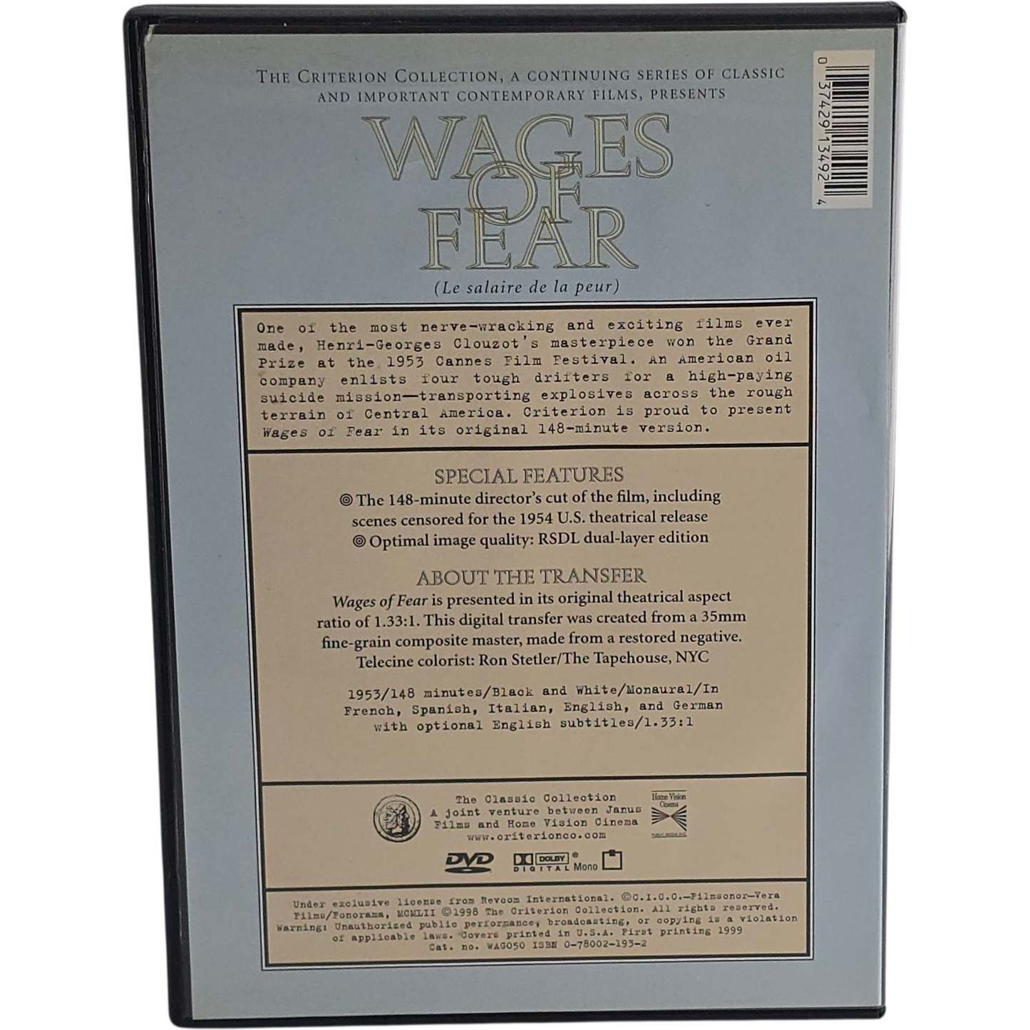 Le salaire de la peur DVD Criterion Collection  Yves Montand,The Wages of Fear Zone 1