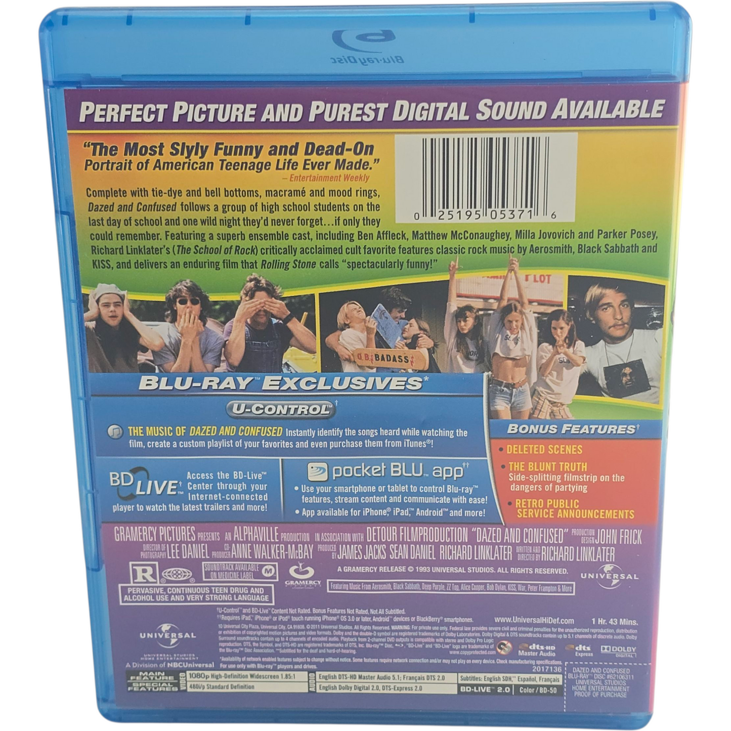 Dazed and Confused 1993 Blu-ray Jason London, Milla Jovovich Zone 1 US Import