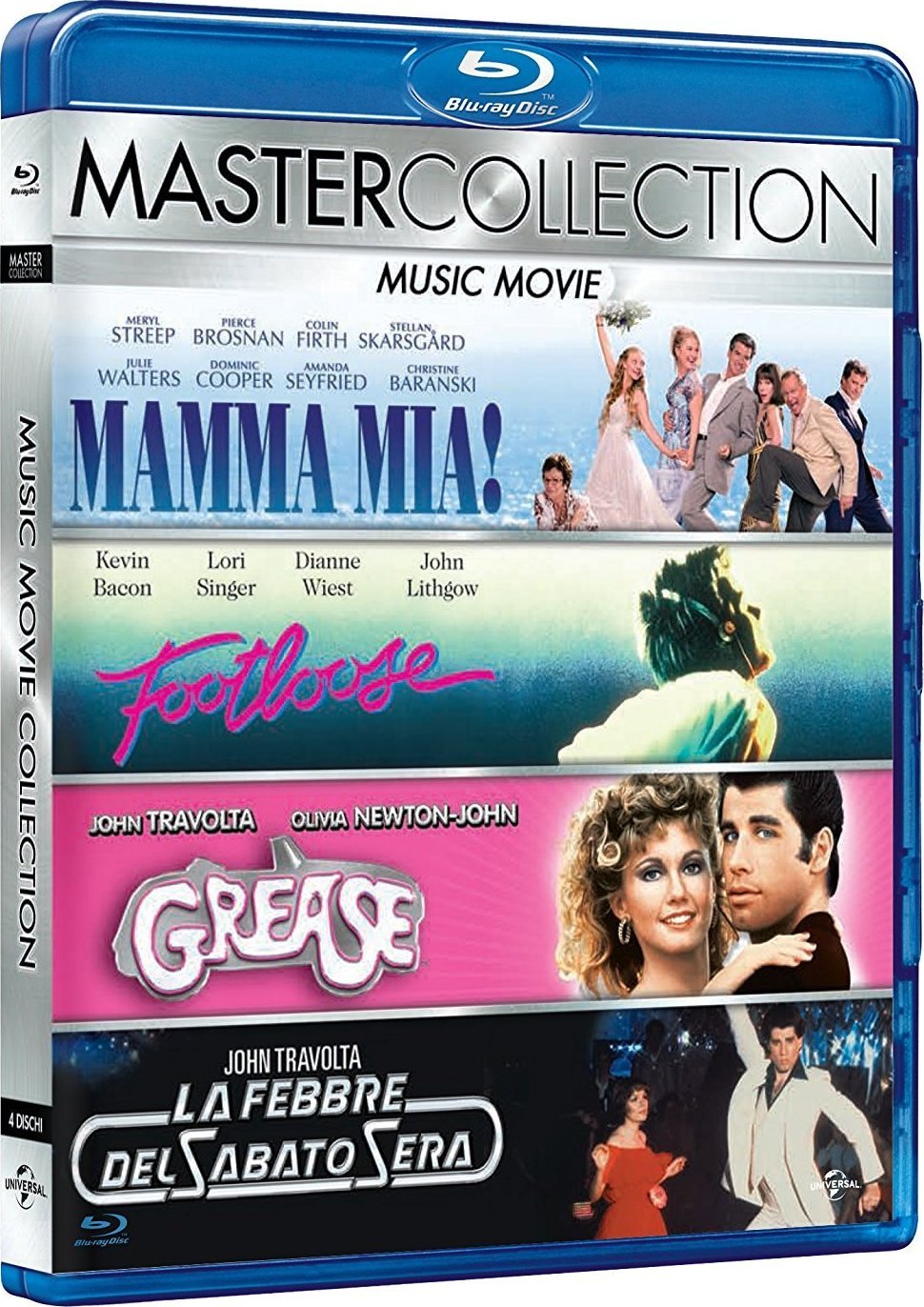 Music Movie Blu-ray 4 Films  Mamma Mia! – Footloose – Grease – La Fièvre du Samedi Soir VO