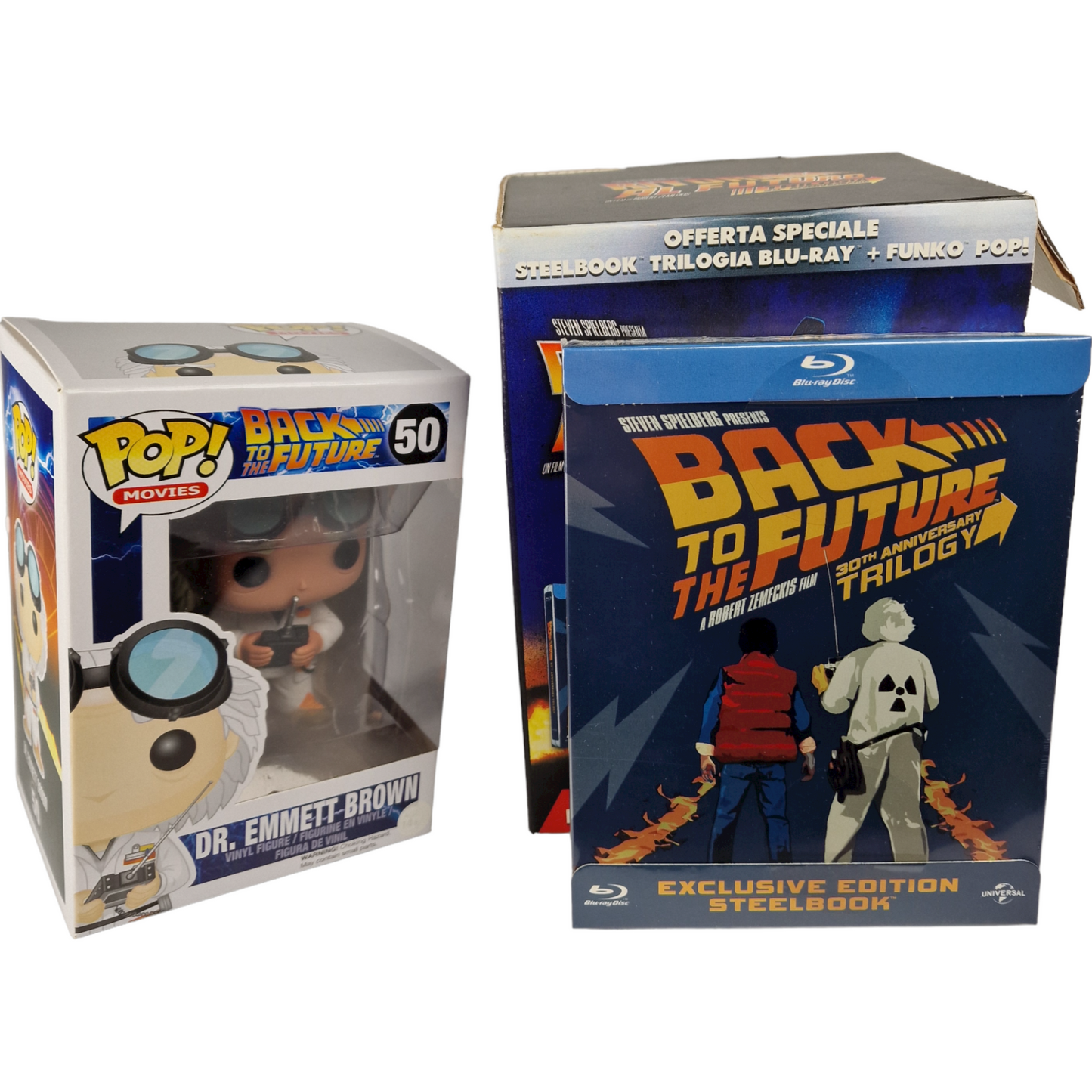 Back to The Future Steelbook Trilogie Blu-ray + Funko Pop 50 Italie Import ltd edt