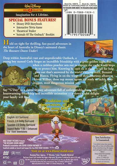 The Rescuers Down Under Walt Disney Gold Classic Collection ___Région 1 __ VF