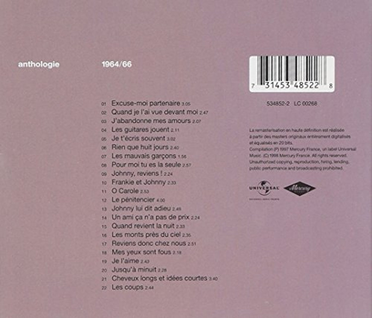Johnny Hallyday CD Anthologie 1964-66 Compilation,