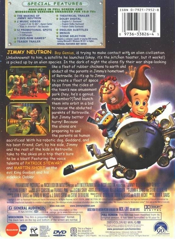 Jimmy Neutron : Boy Genius DVD Paramount Collection 2002 Région 1