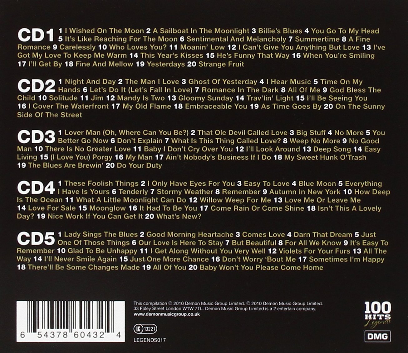 Billie Holiday – 100 Hits (Legends) 5 x CD, Compilation