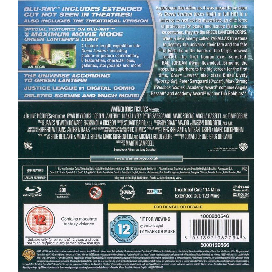 Green Lantern Extended Cut Blu-ray Ryan Reynolds, Mark Strong 2011 région Libre