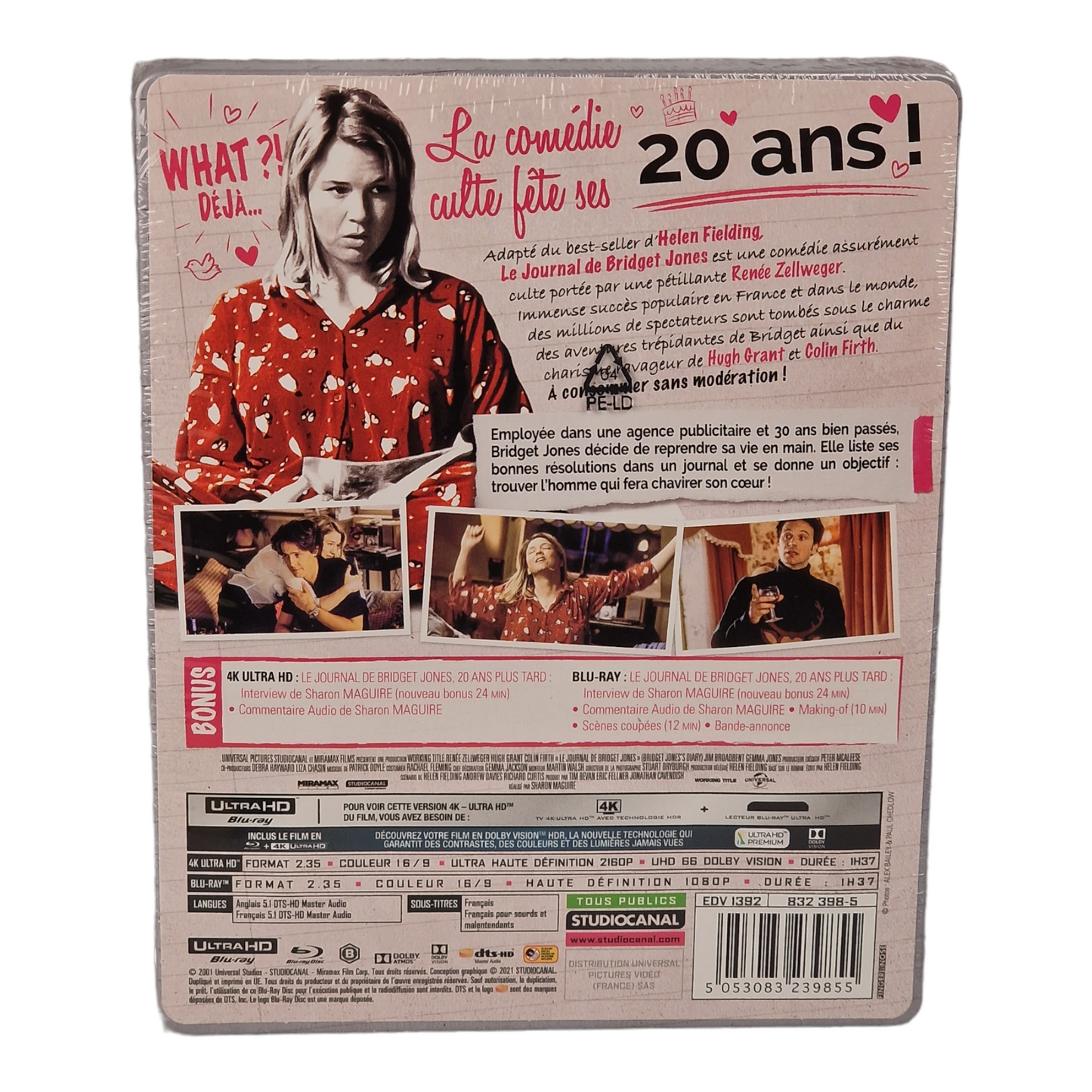 Le Journal de Bridget Jones 4K Blu-ray SteelBook Edition Limitée Region Libre