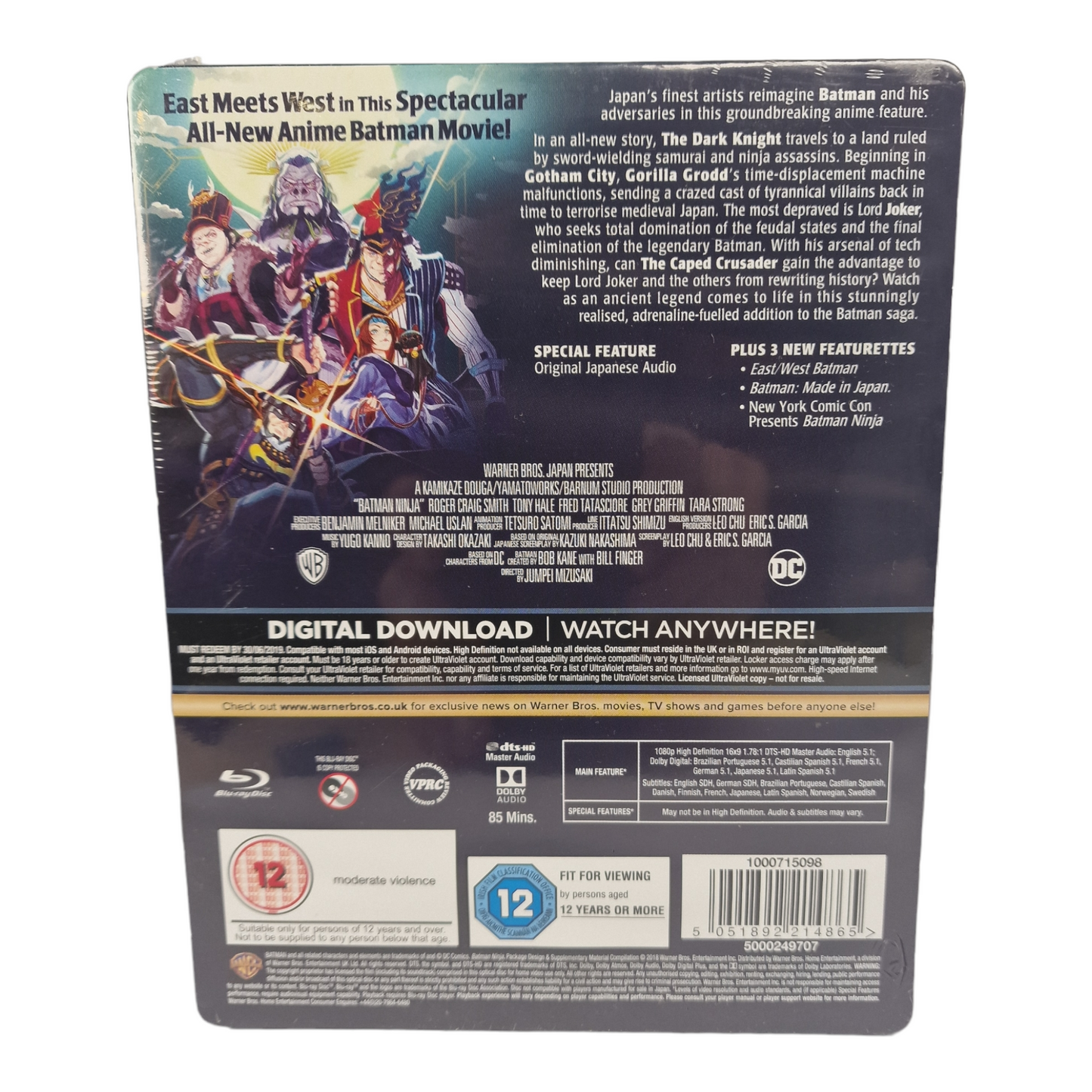 Batman Ninja steelbook Blu-ray: Roger Craig.Smith Junpe Mizusaki 2018 Zone B
