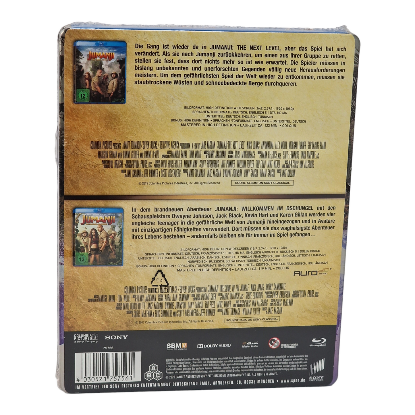 Jumanji:Welcome to the Jungle +The Next Level 2x Films Blu-ray Steelbook Zone B