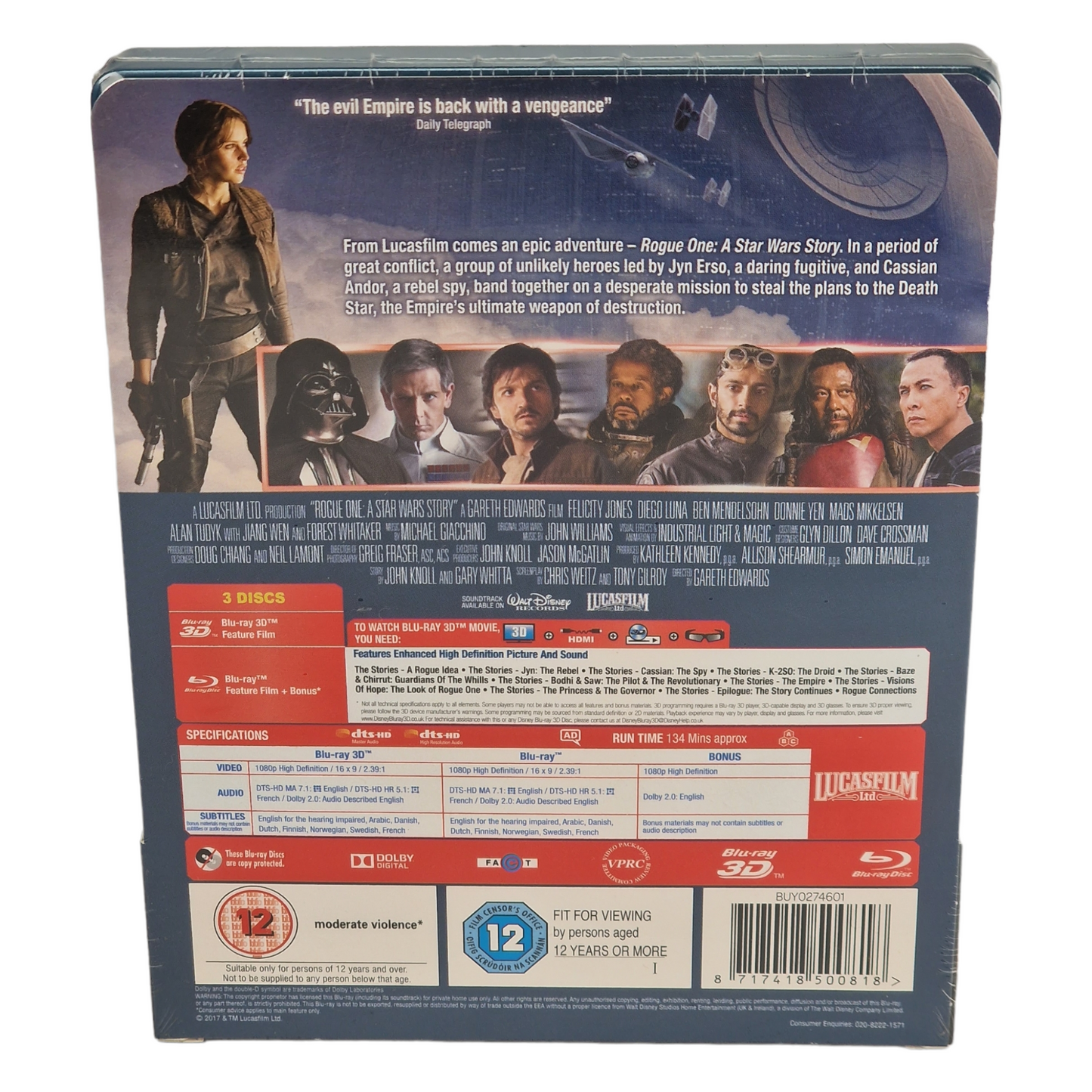 Rogue One: A Star Wars Story Blu-ray 3D + Blu-ray SteelBook Zavvi Édition limitée 2017 Libre