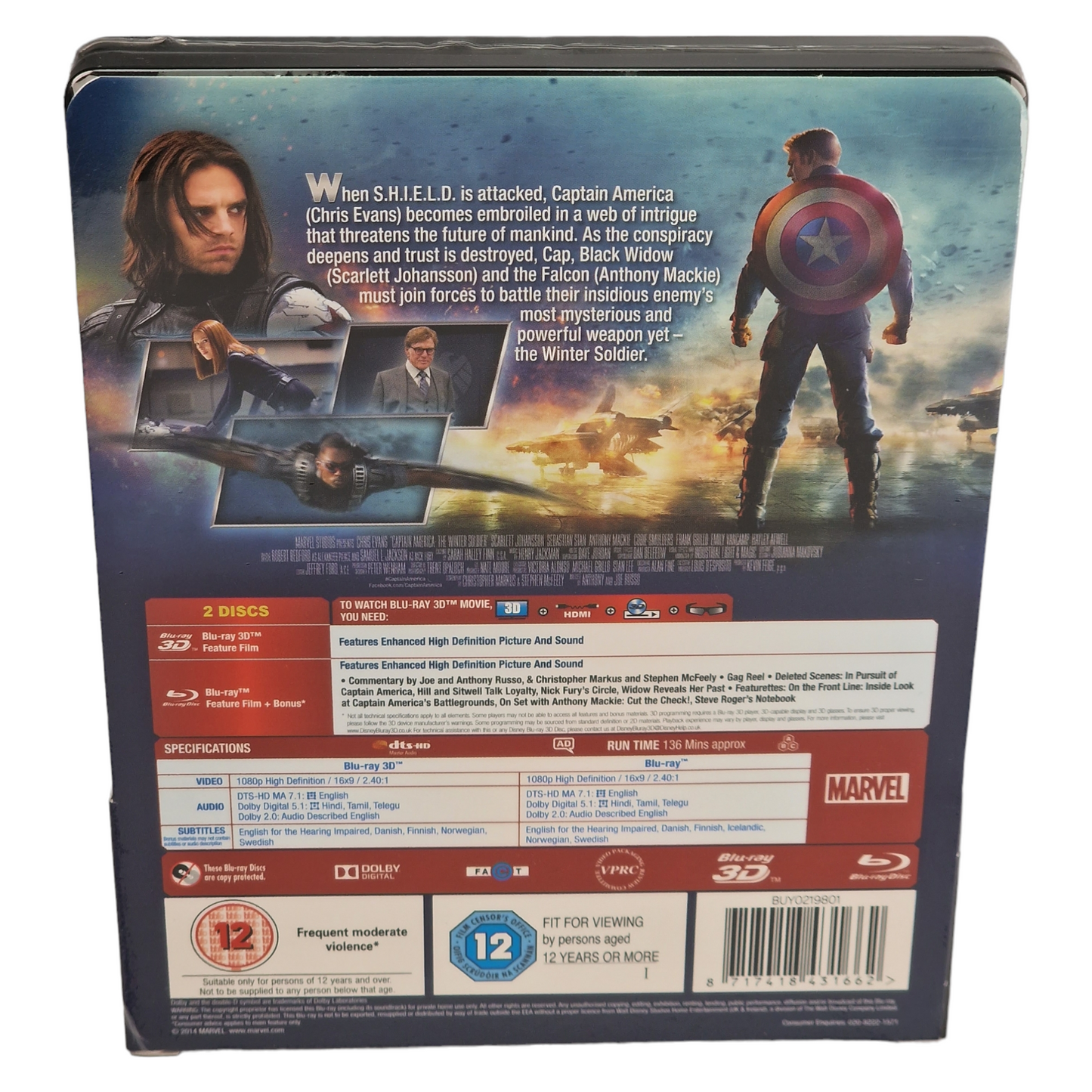 Captain America:The Winter Soldier Blu-ray 3D +2D SteelBook Zavvi Marvel Libre