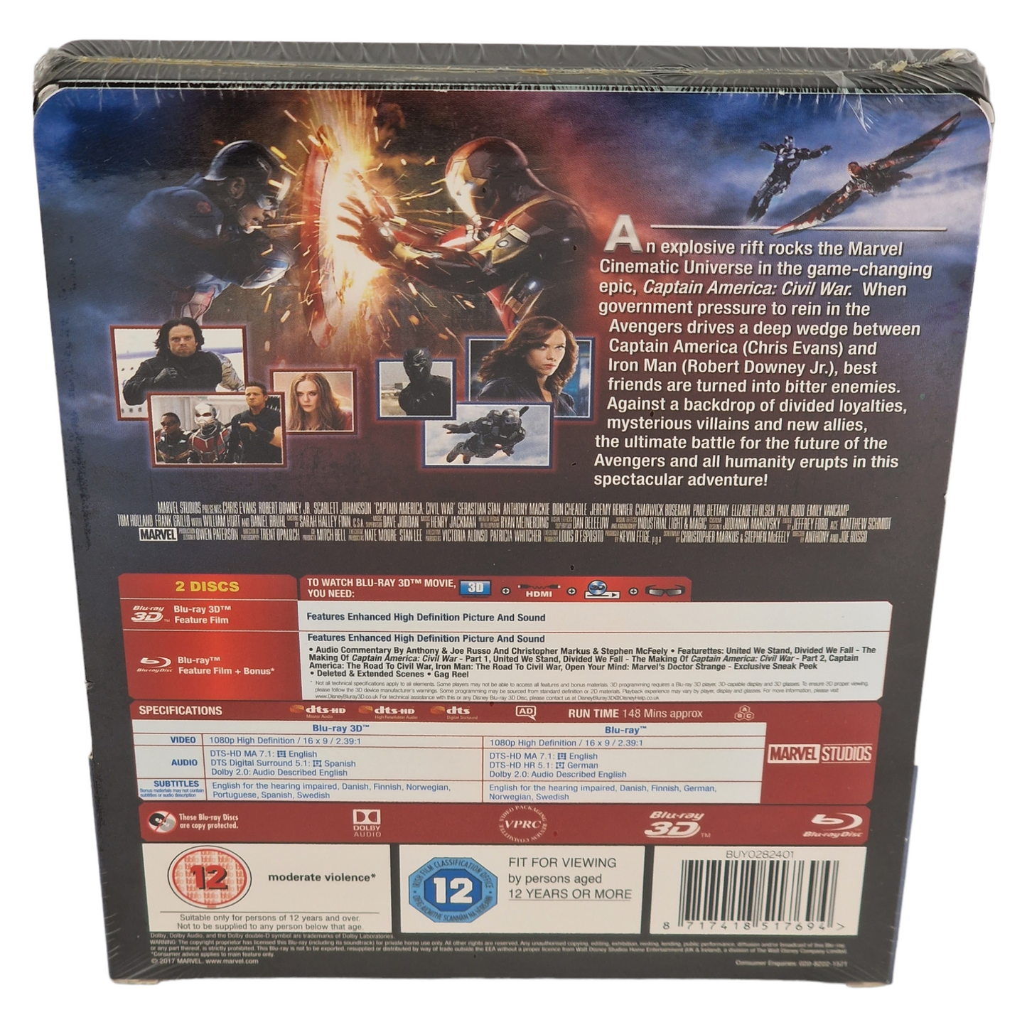 Captain America:Civil War Blu-ray 3D +2D SteelBook Zavvi Lenticulaire Zone Libre