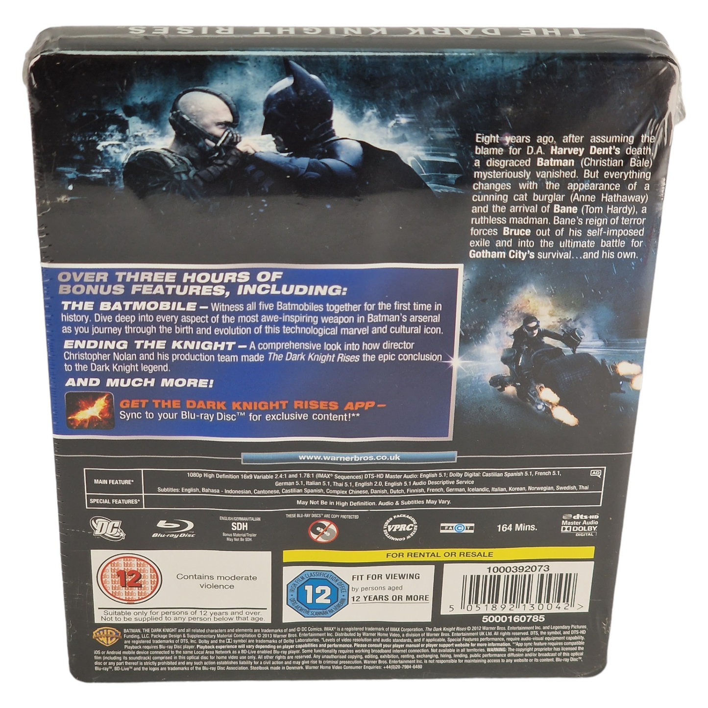 The Dark Knight Rises Blu-ray Steelbook Zavvi Édition Limitée 2017 Region Libre