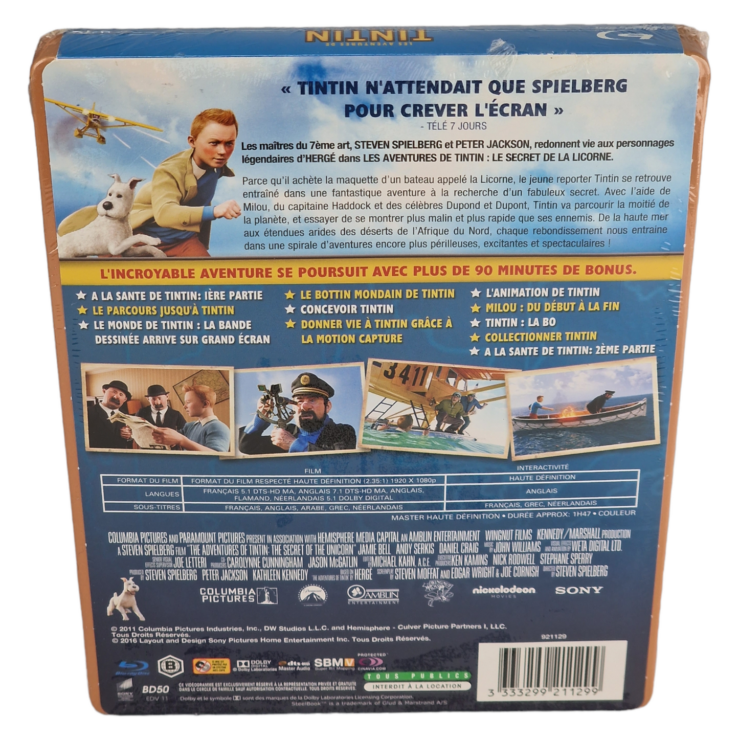 Tintin - Le Secret de la Licorne Blu-ray Steelbook Edition Fnac 2012 Zone B
