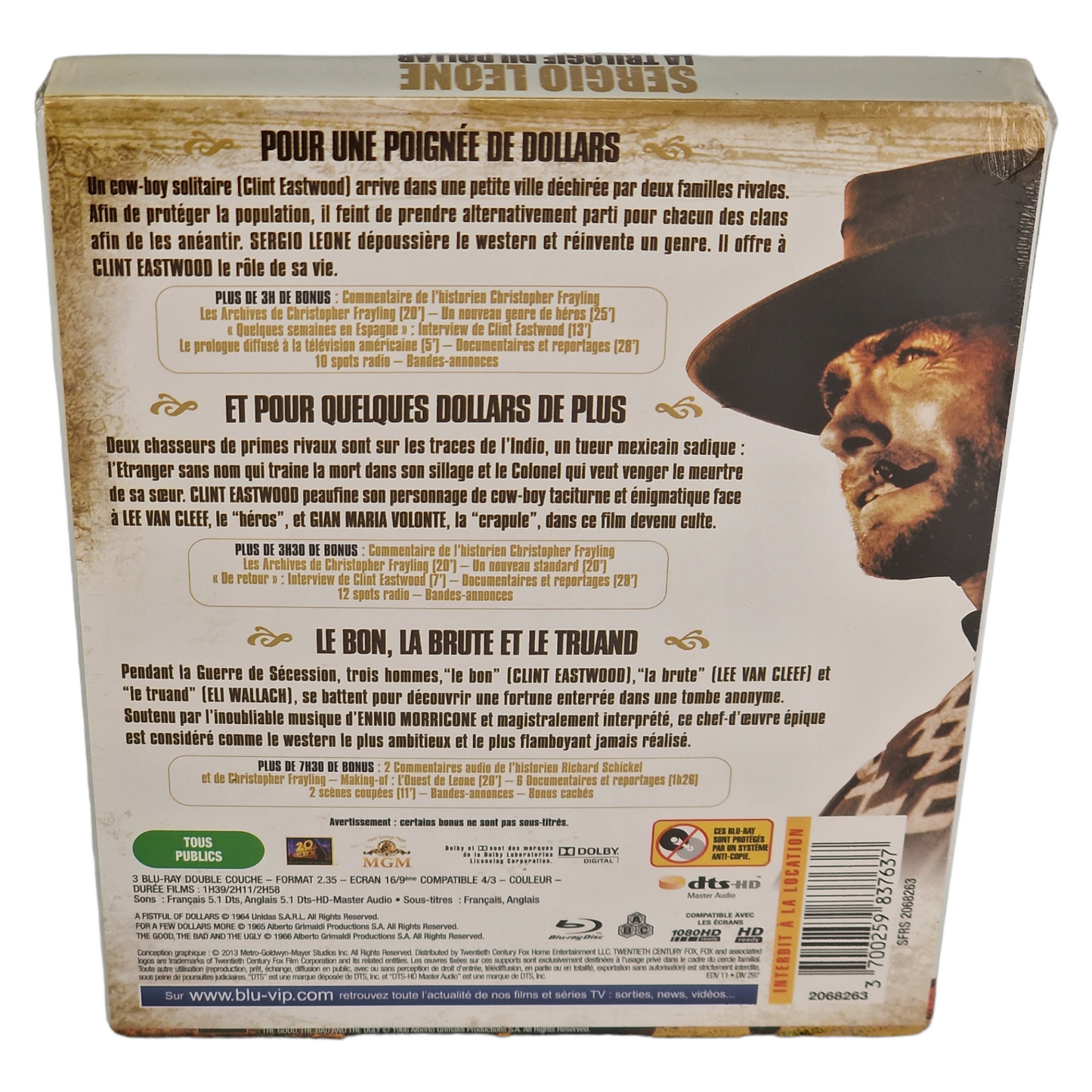 La Trilogie du Dollar Sergio Leone 3 Films Blu-ray Steelbook 2013 Region Libre