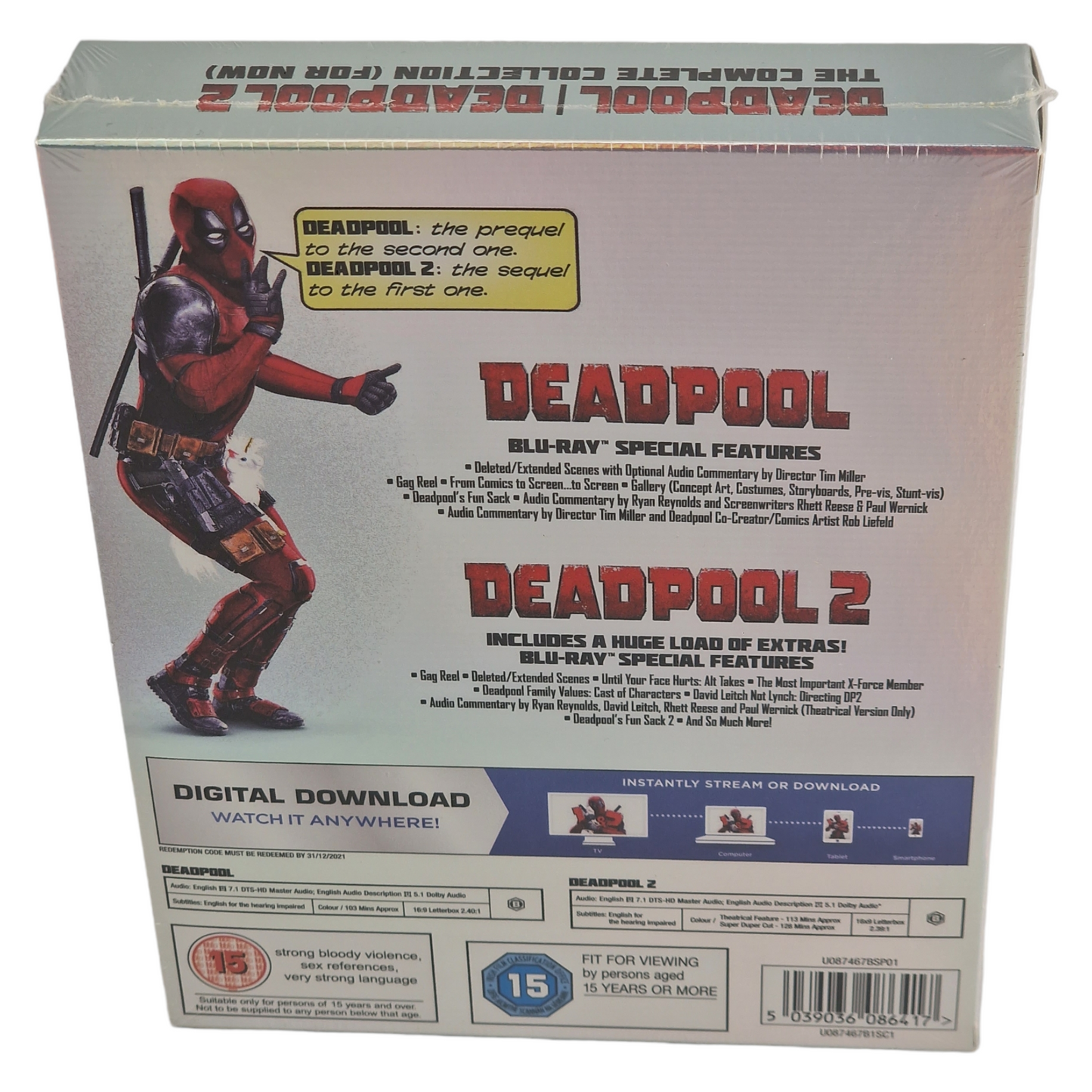 Deadpool / Deadpool 2 Blu-ray 2 films, 3 coupes  Ryan Reynolds Region B