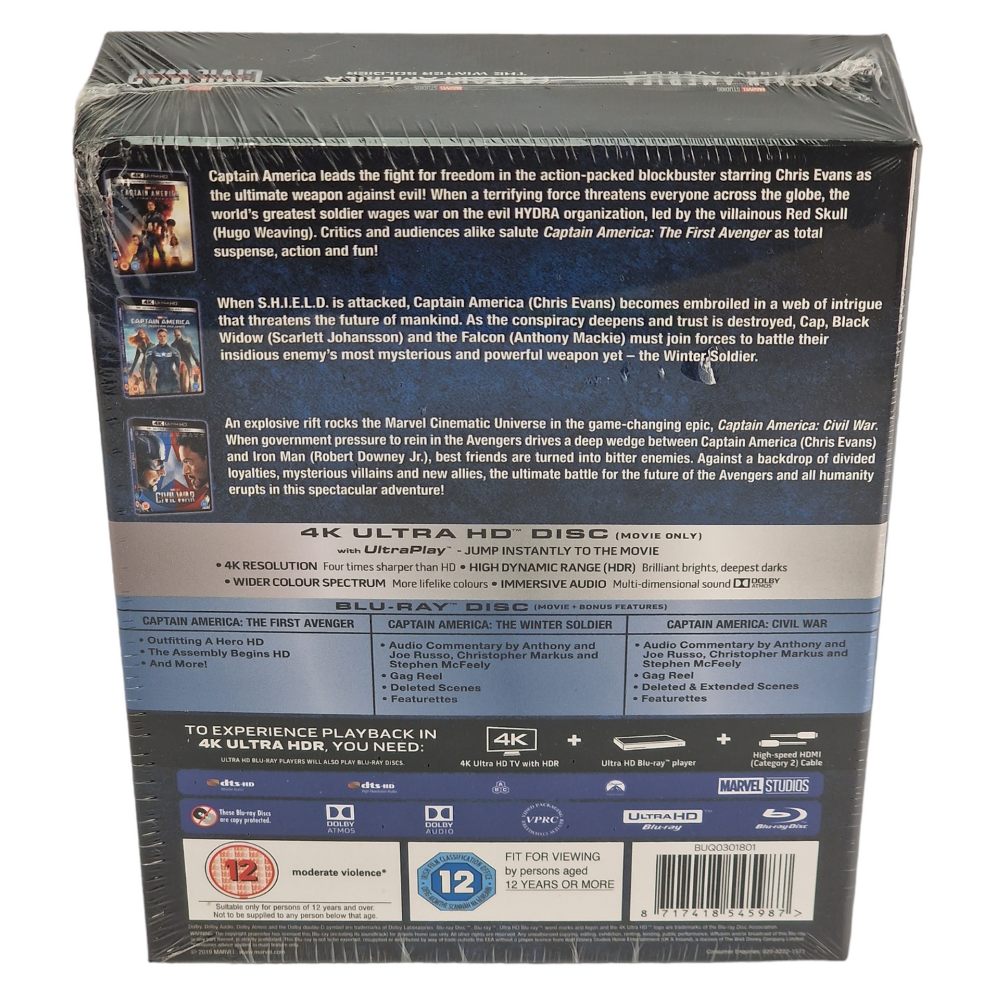 Captain America 4K Blu-ray : Collection de 3 films ,VF Sans région