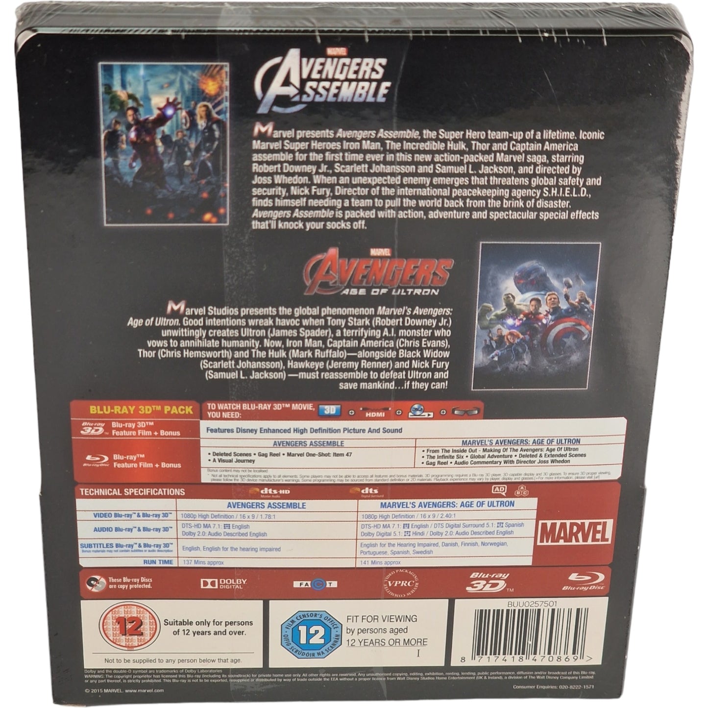 Avengers:[2 Films]Age of Ultron+Avengers Assemble Blu-ray SteelBook Zavvi Libre