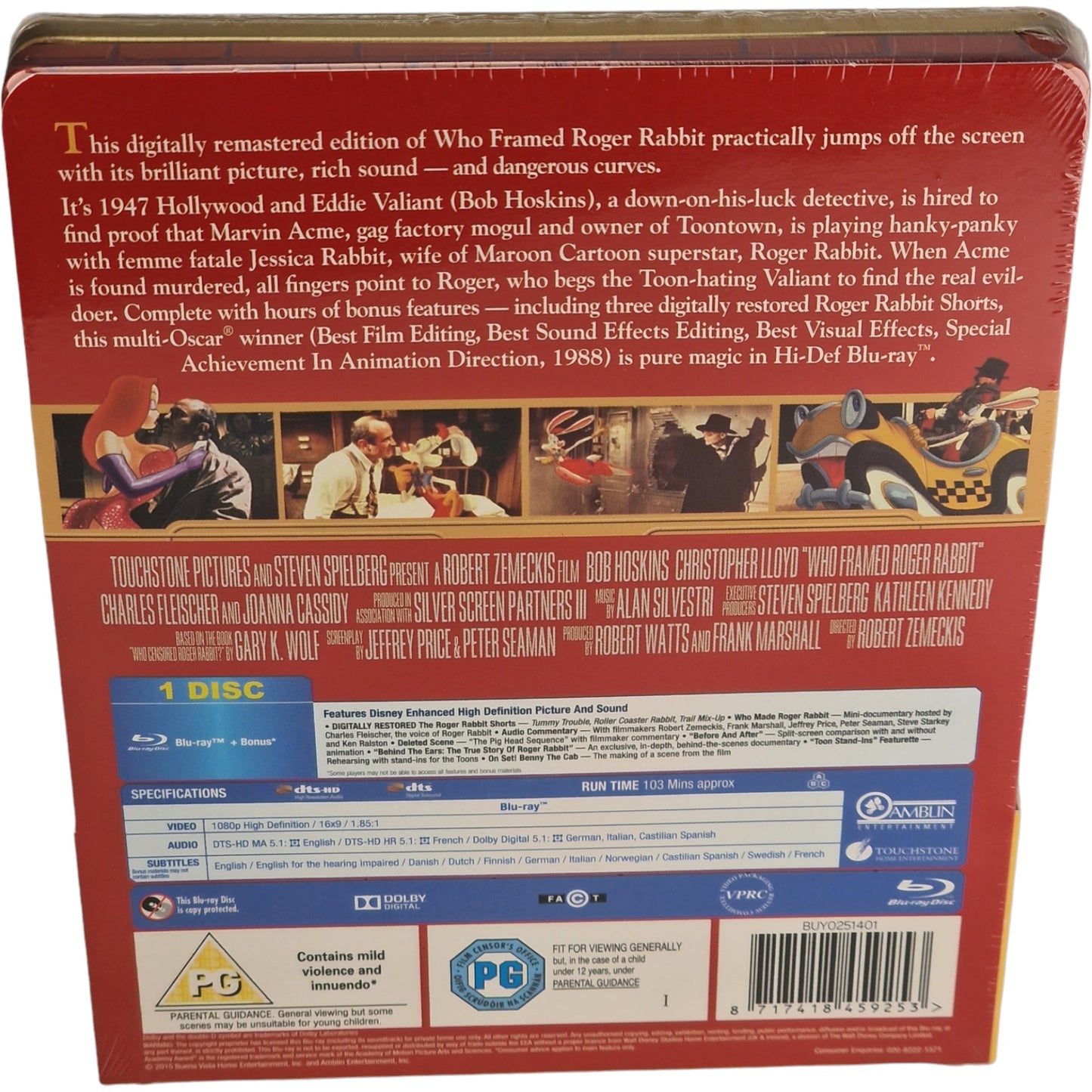 Who Framed Roger Rabbit Blu-ray SteelBook Zavvi Gold  édition Disney Region B