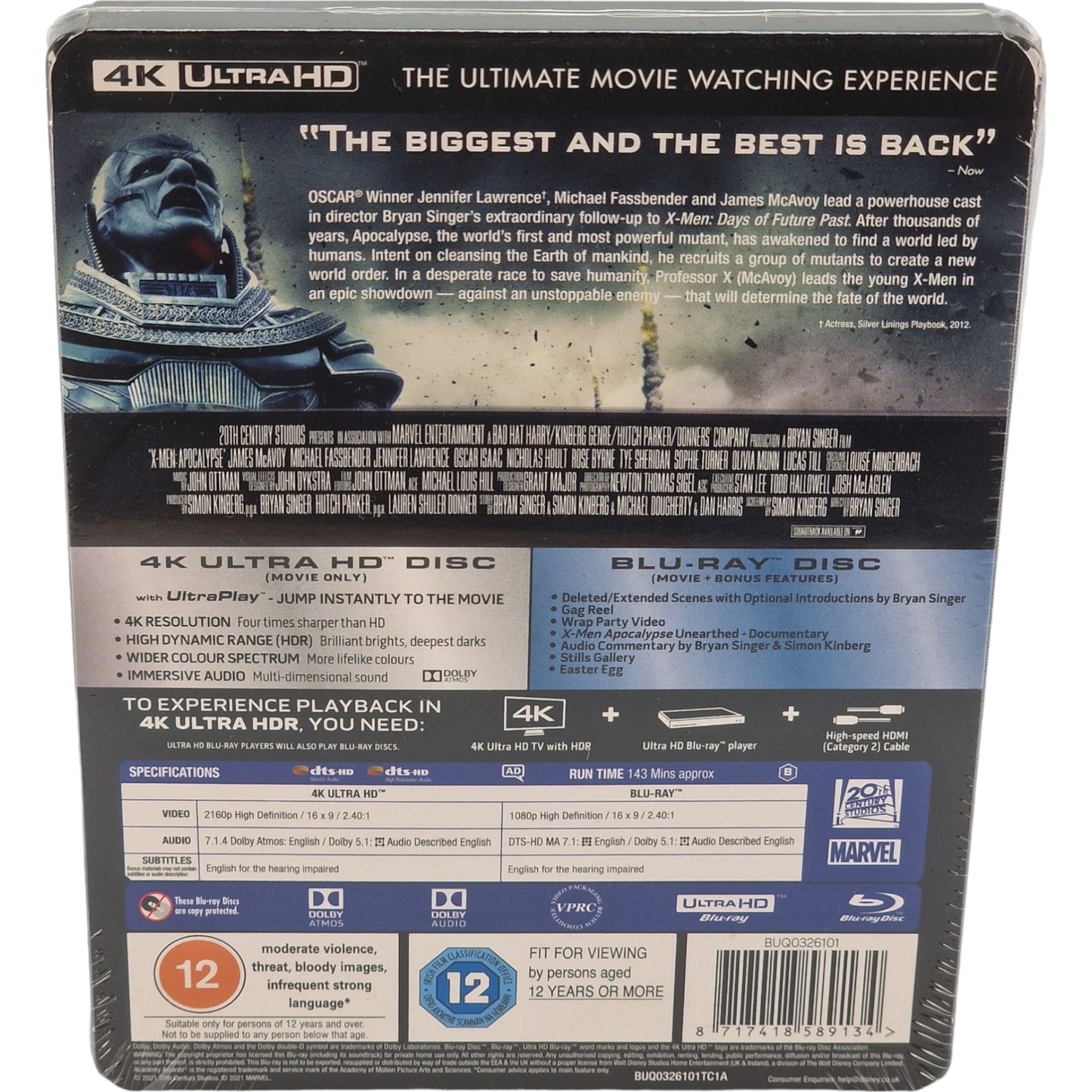 X-Men: Apocalypse 4K Ultra HD + Blu-ray SteelBook  Lenticulaire Zavvi Zone Libre