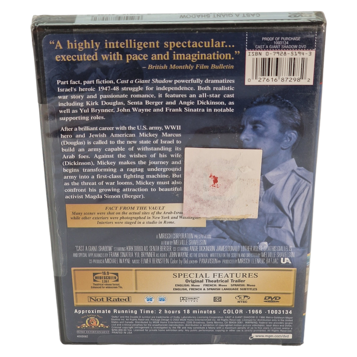 L'Ombre d'un géant DVD 1966 Cast a Giant Shadow  US Import  Région 1 VF 2002 Neuf