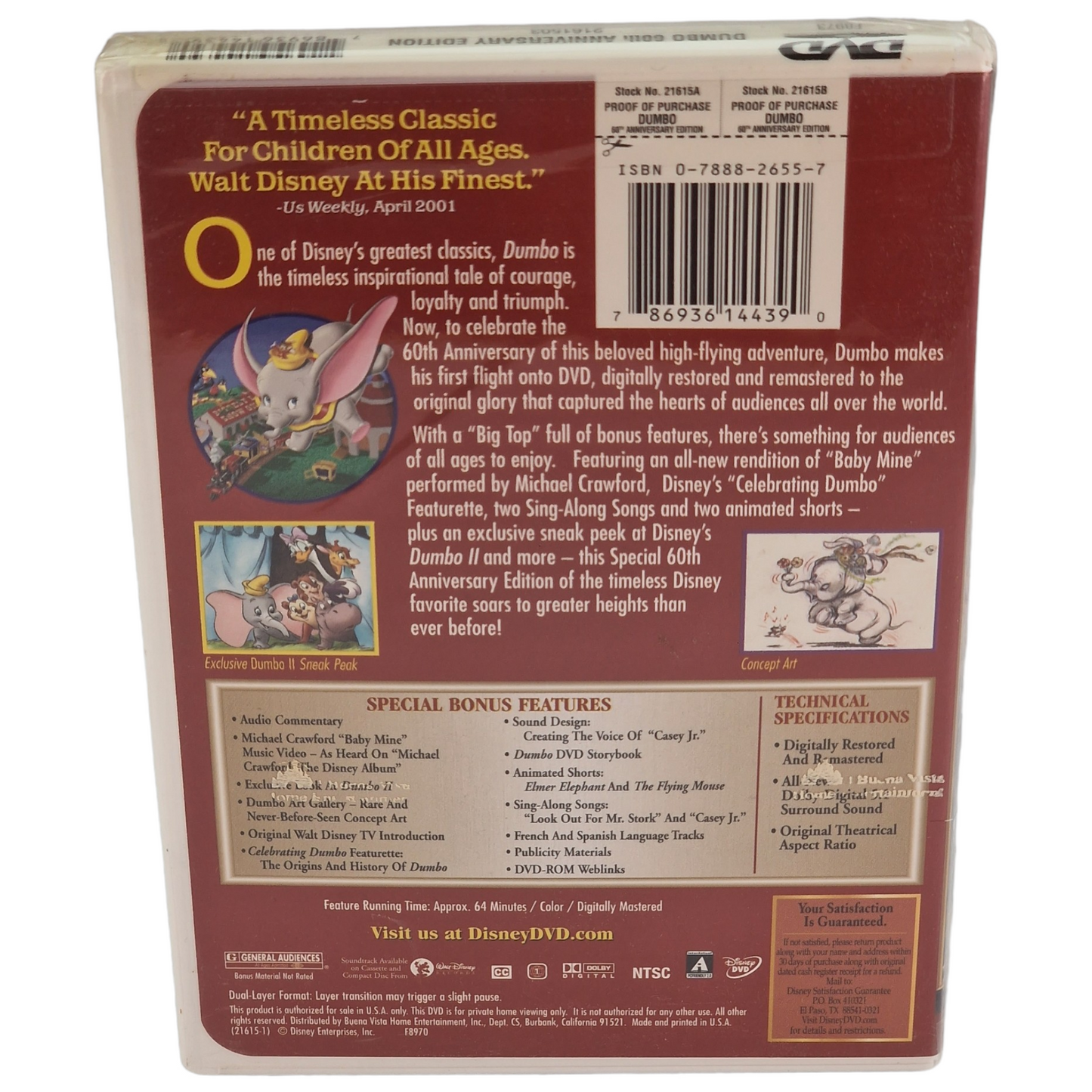 Dumbo DVD Édition du 60e anniversaire VF Import US Région 1 -  2001 Neuf